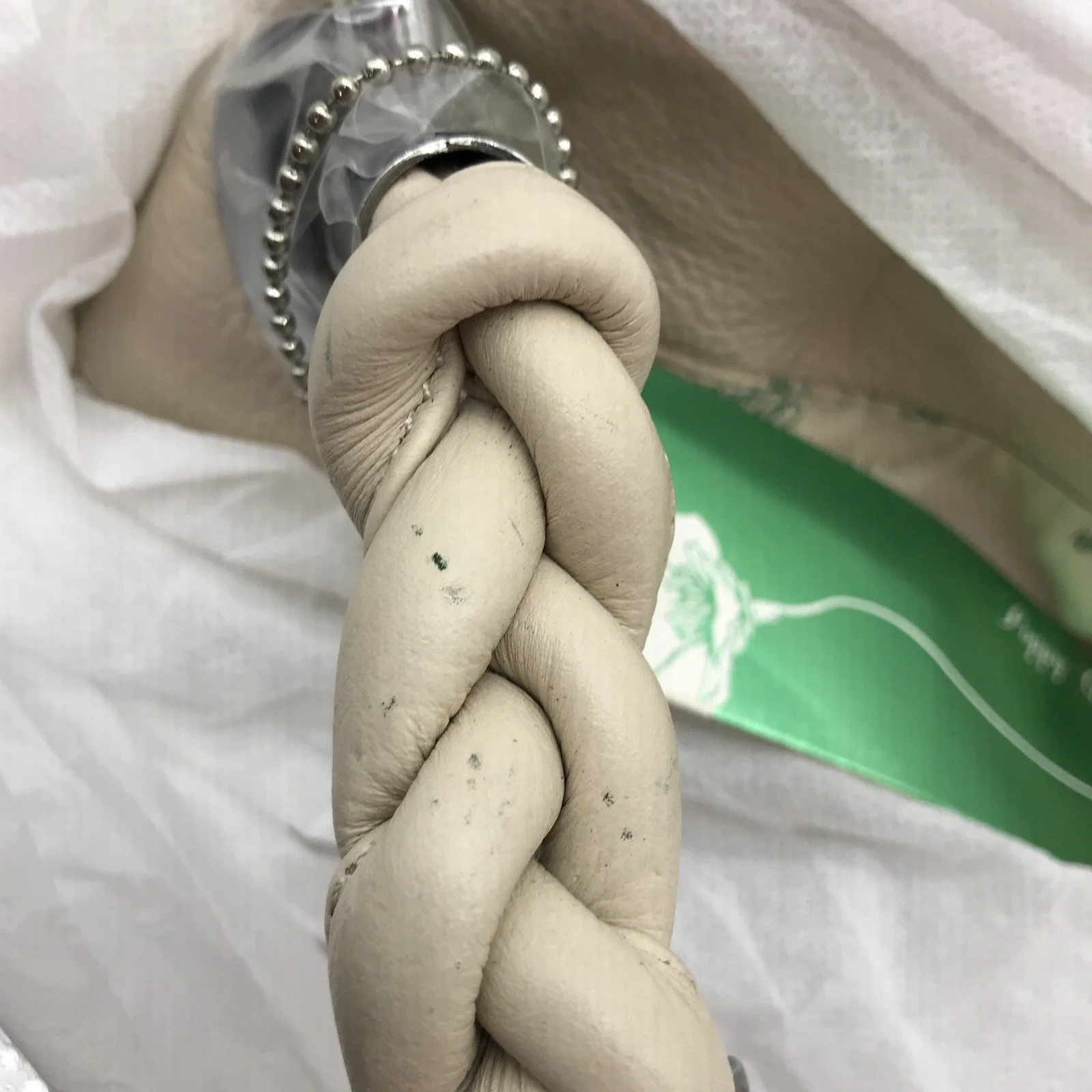 Poppy Green Braided Strap Leather Hobo Bag Beige Unisex Handbag NEW - Image 5