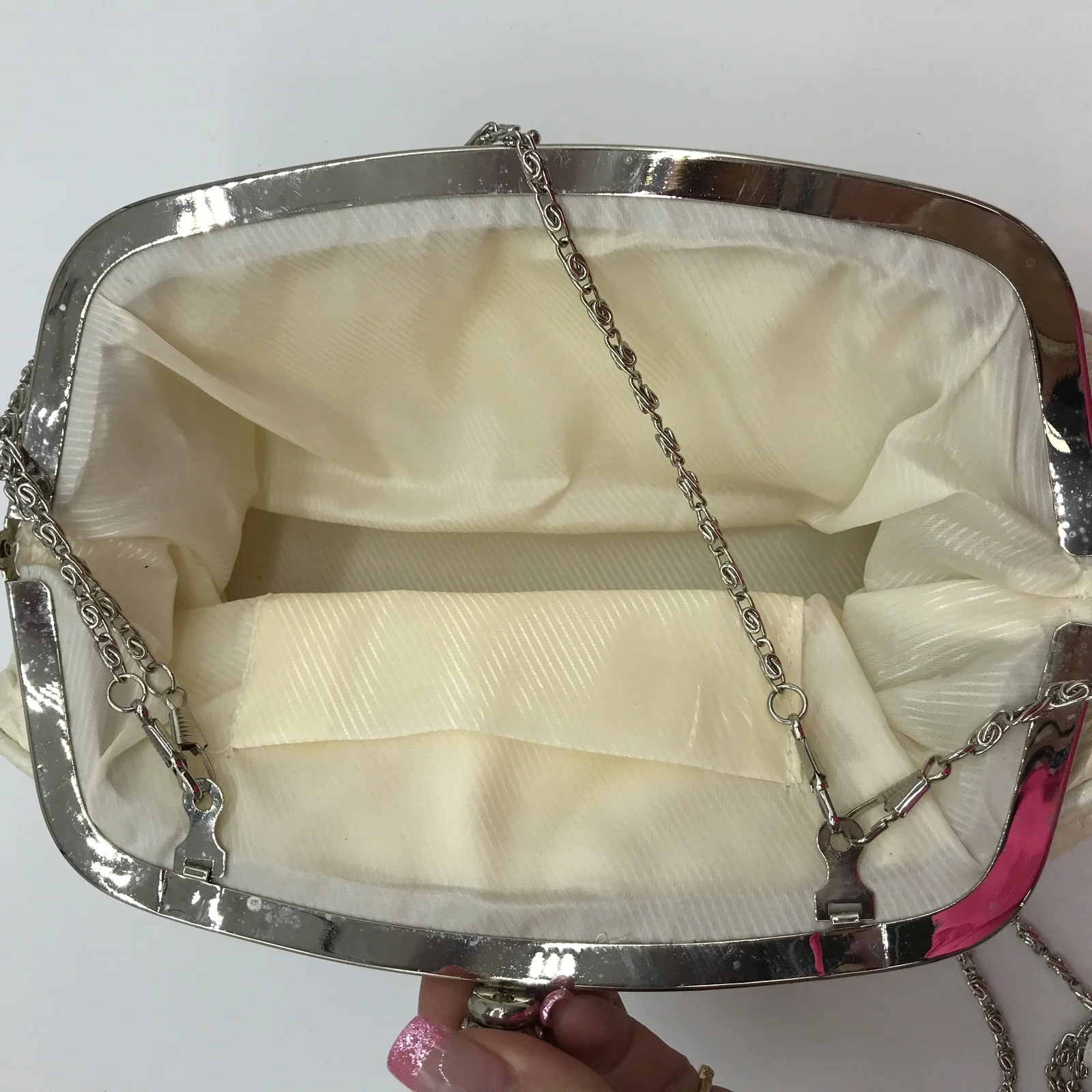 Ex-Display Fashion Wholesale Rhinestone Clutch Bag with Chain Strap Beige - Image 2