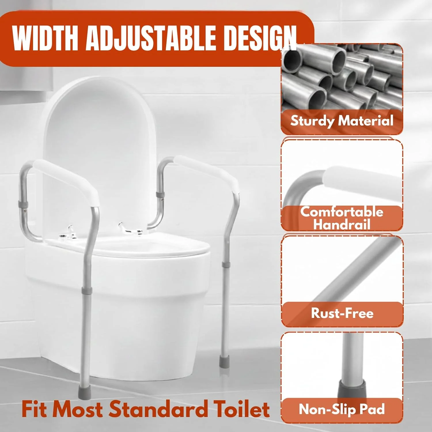 Adjustable Toilet Safety Rails for Elderly with Easy DIY Installation - NEW - Image 3