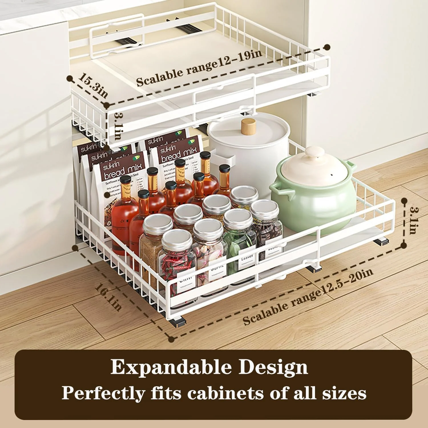 Extendable Slide Out Drawers for Cabinets Kitchen Storage Accessories White NEW - Image 2