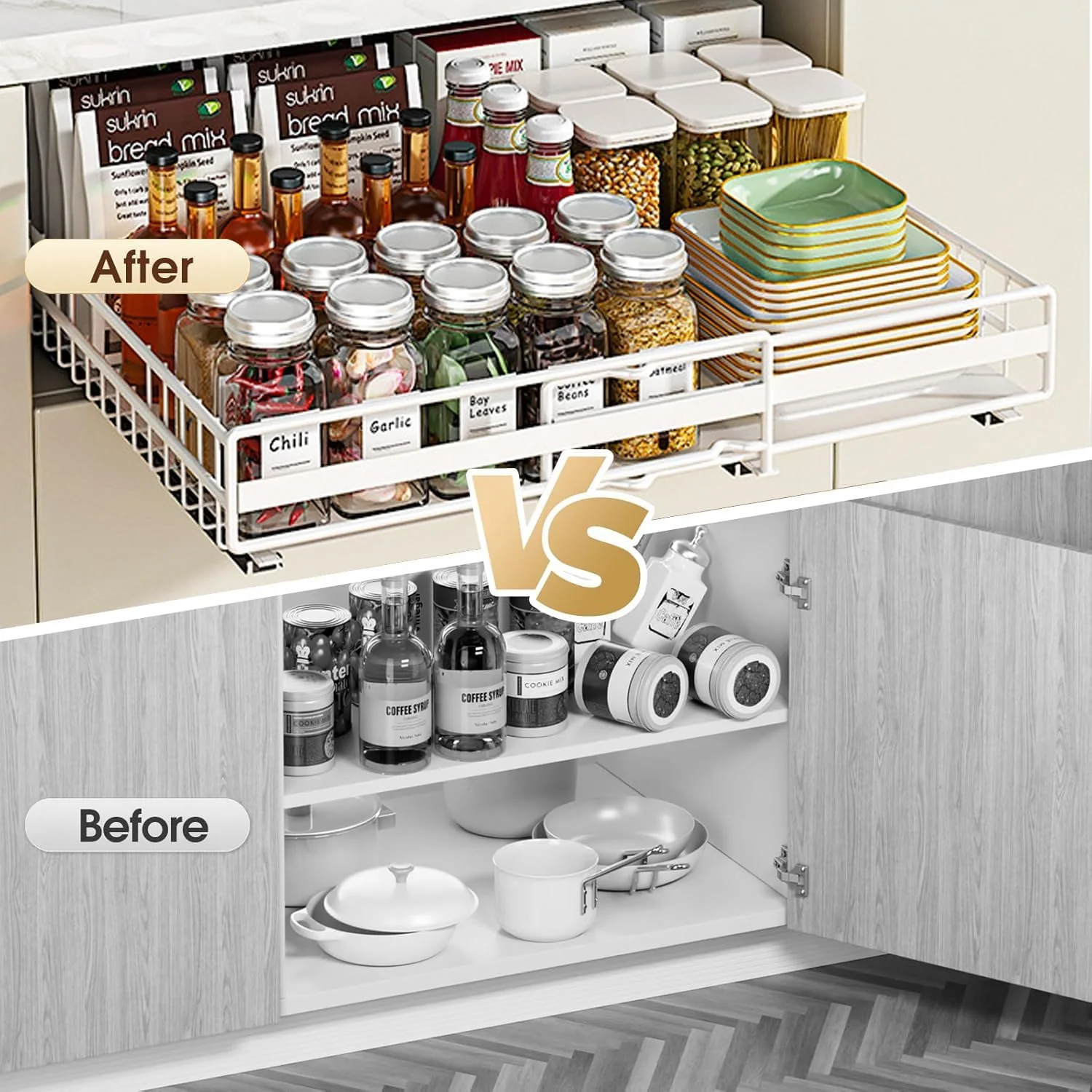 Extendable Slide Out Drawers for Cabinets Kitchen Storage Accessories White NEW - Image 3