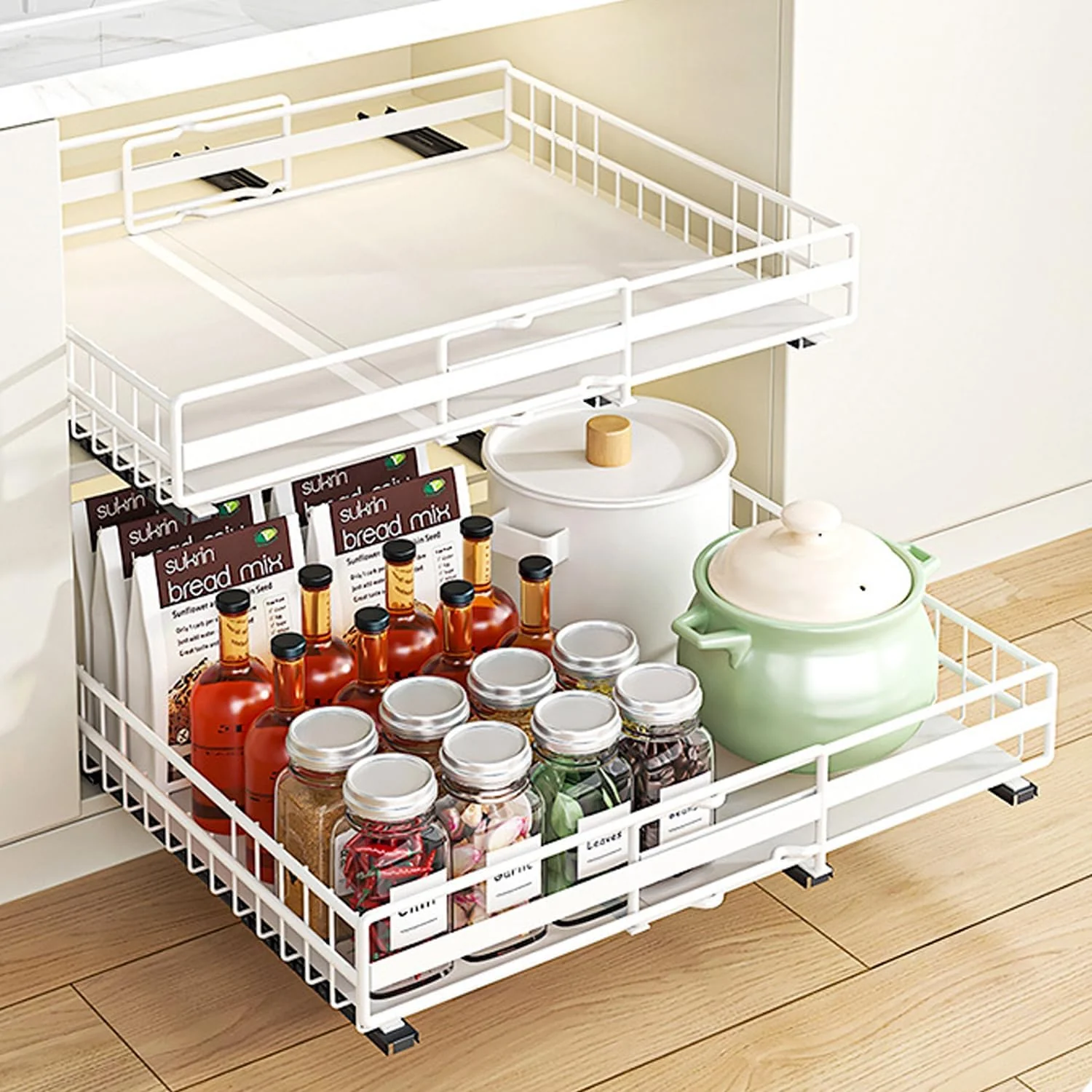 Extendable Slide Out Drawers for Cabinets Kitchen Storage Accessories White NEW - Image 6