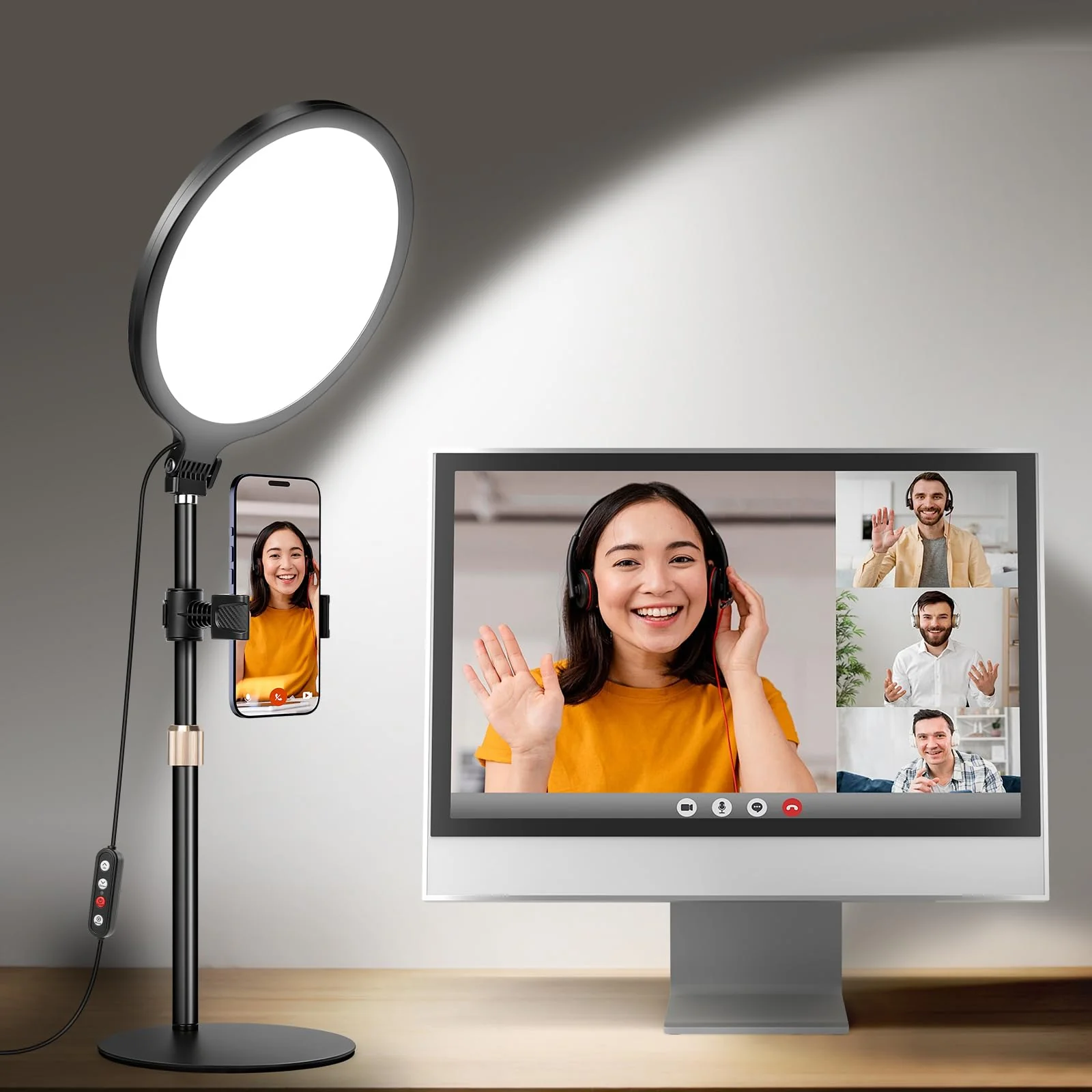 Rimposky Full-Screen Desk Selfie Ring Light with Stand, Black, for Photos & NEW