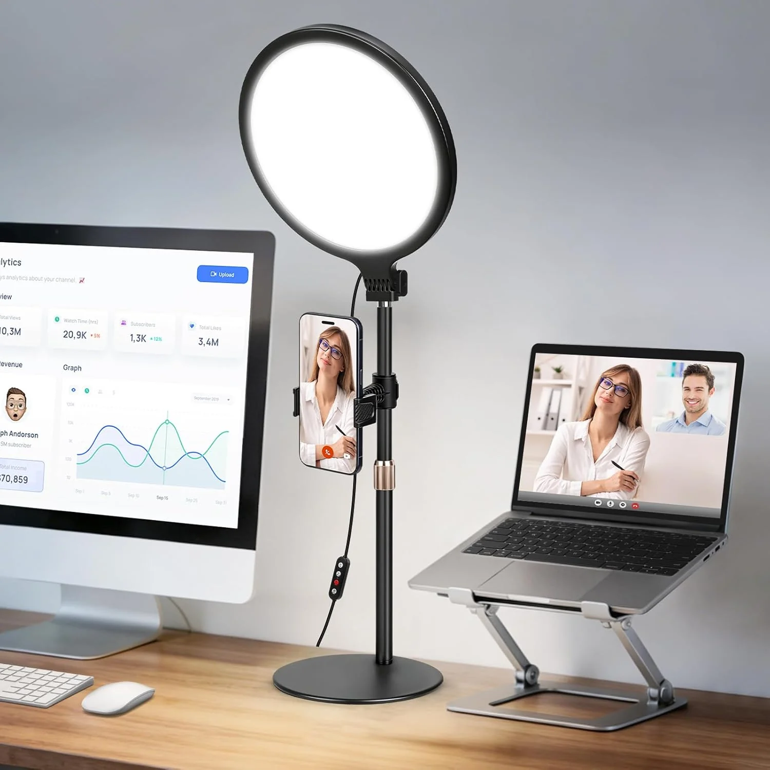 Rimposky Full-Screen Desk Selfie Ring Light with Stand, Black, for Photos & NEW - Image 8