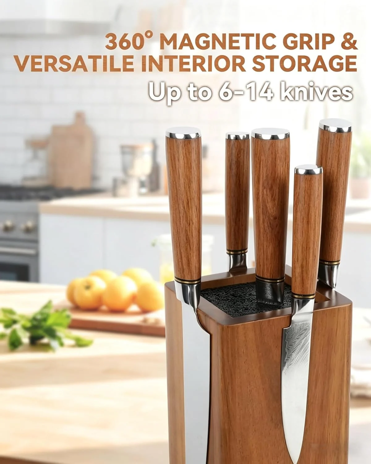 KUCHEASY 360° Rotating Wooden Knife Holder Universal Block Storage Brown NEW - Image 2