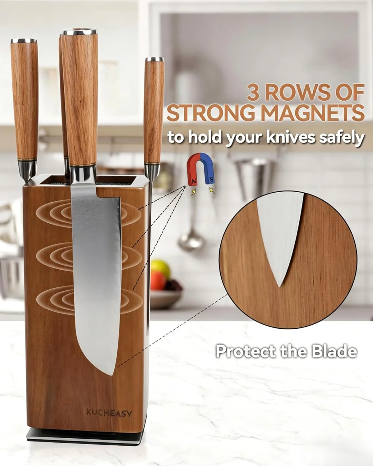 KUCHEASY 360° Rotating Wooden Knife Holder Universal Block Storage Brown NEW - Image 6