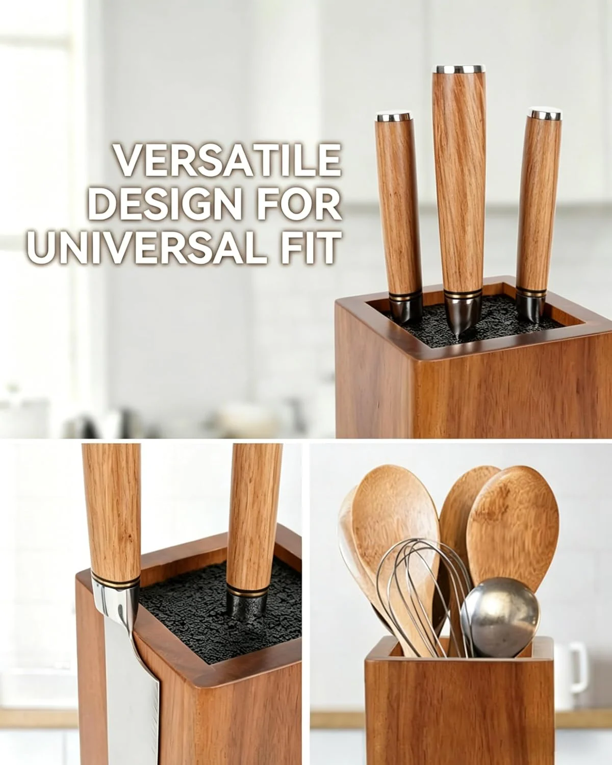 KUCHEASY 360° Rotating Wooden Knife Holder Universal Block Storage Brown NEW - Image 7