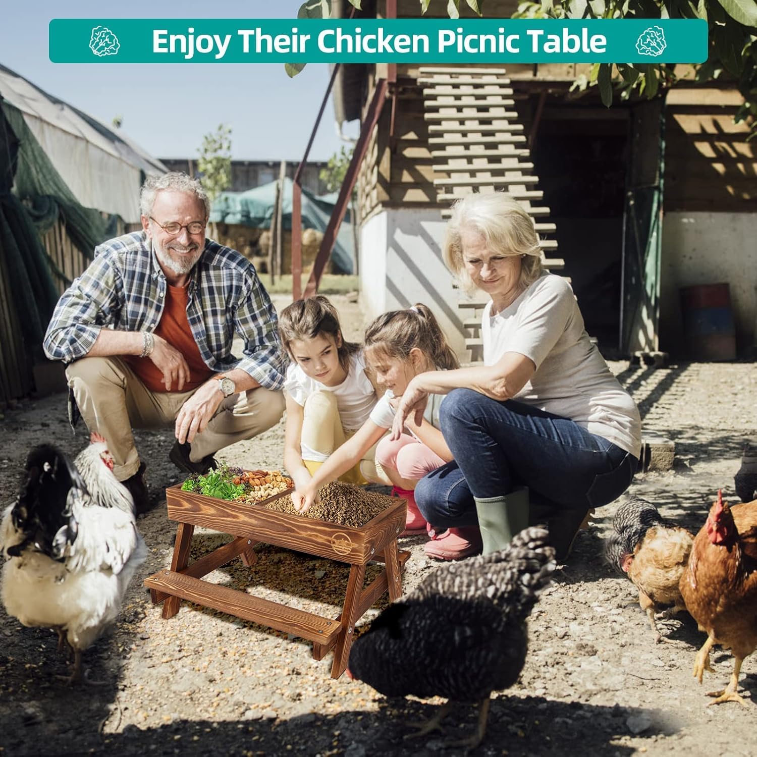 Cozioz Handmade Feeders Chicken Picnic Table Feeder Carbonized Solid Wood DEMO - Image 6