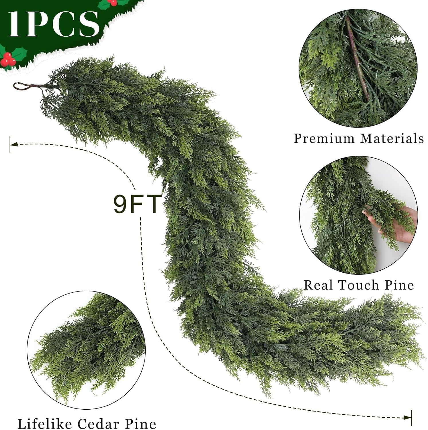 Realistic Artificial Garlands Green Cedar Garland with 238 Lifelike NEW - Image 2