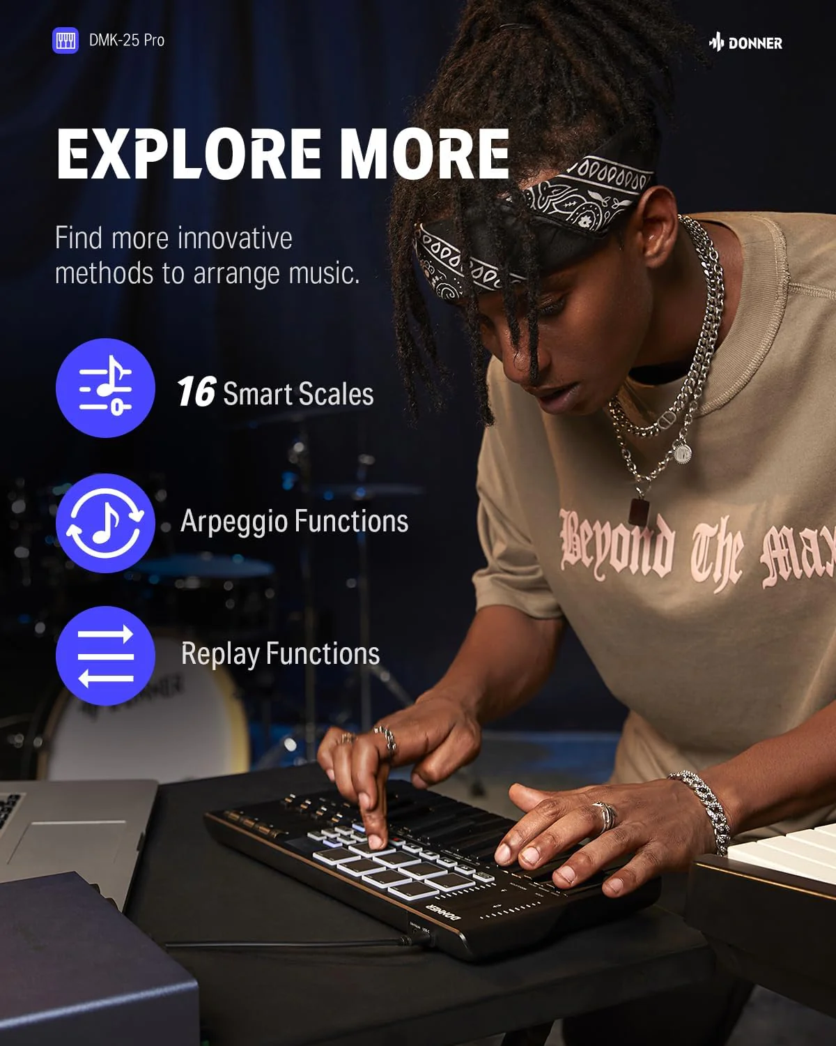 Donner DMK25 Pro 25-Key Portable USB-C MIDI Keyboard Controller for Music NEW - Image 2