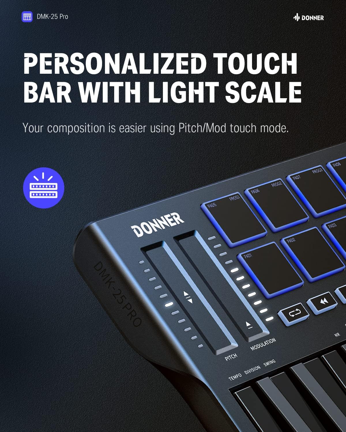Donner DMK25 Pro 25-Key Portable USB-C MIDI Keyboard Controller for Music NEW - Image 5