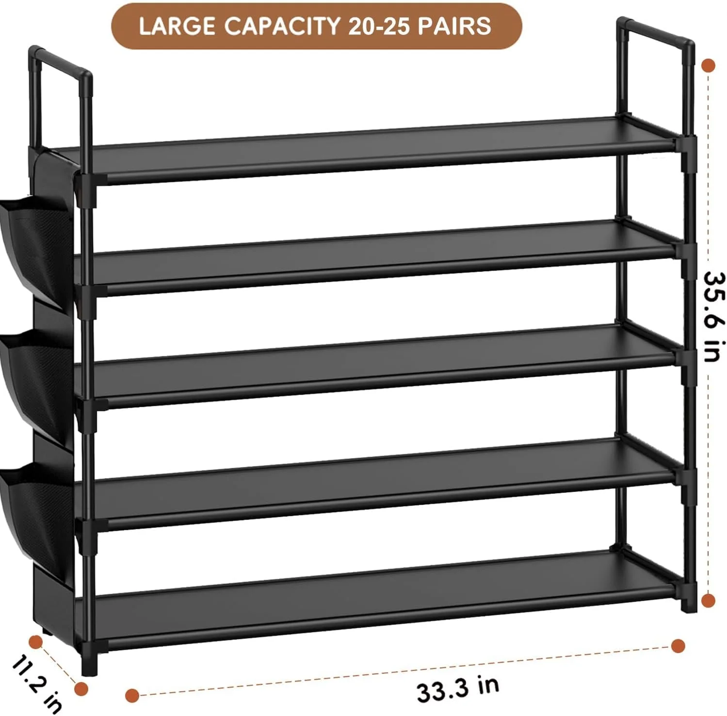 OYREL 5 Tier Free Standing Shoe Organizer Rack Storage 20-25 Pairs Black DEMO - Image 3