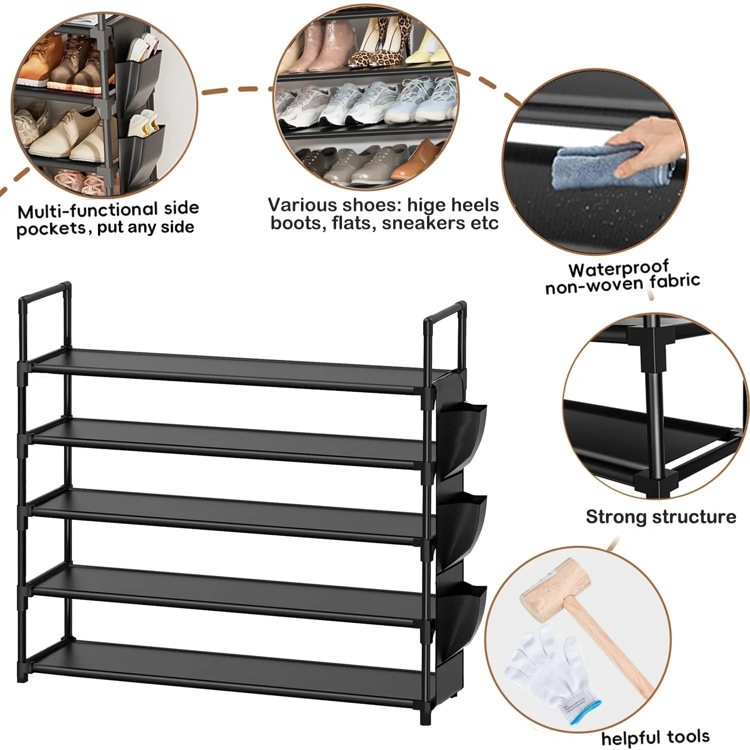 OYREL 5 Tier Free Standing Shoe Organizer Rack Storage 20-25 Pairs Black DEMO - Image 5