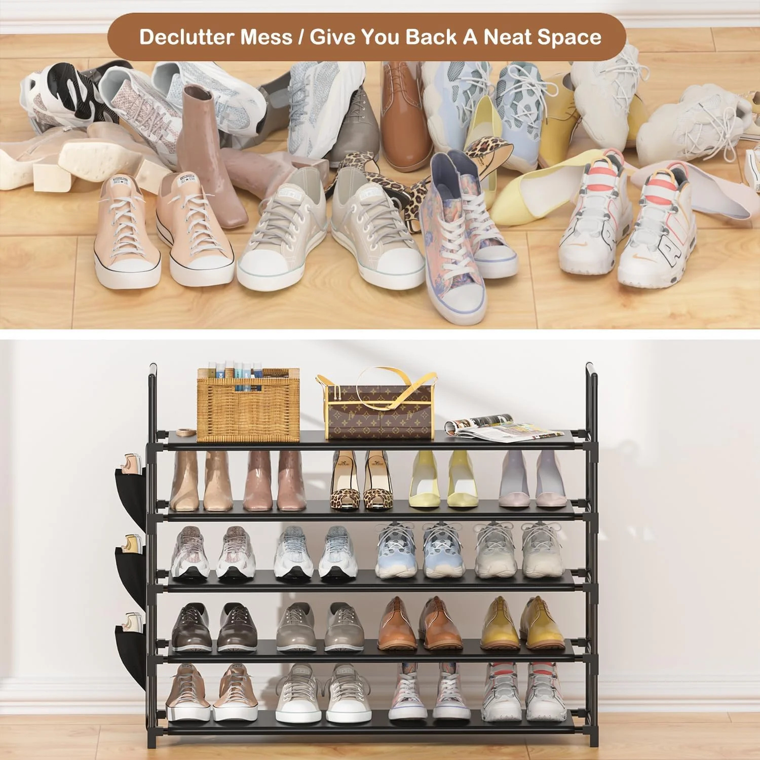OYREL 5 Tier Free Standing Shoe Organizer Rack Storage 20-25 Pairs Black DEMO - Image 6