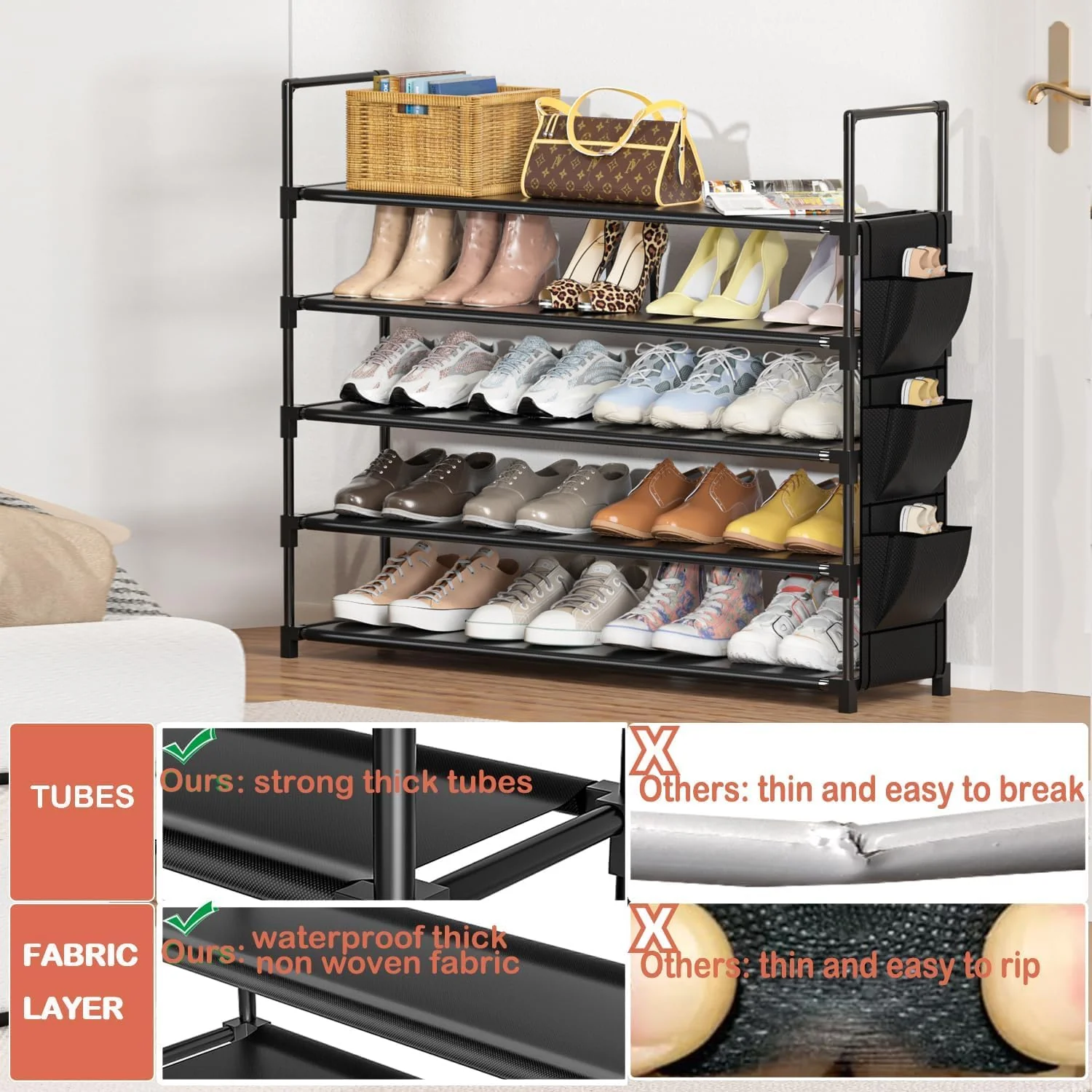OYREL 5 Tier Free Standing Shoe Organizer Rack Storage 20-25 Pairs Black DEMO - Image 7