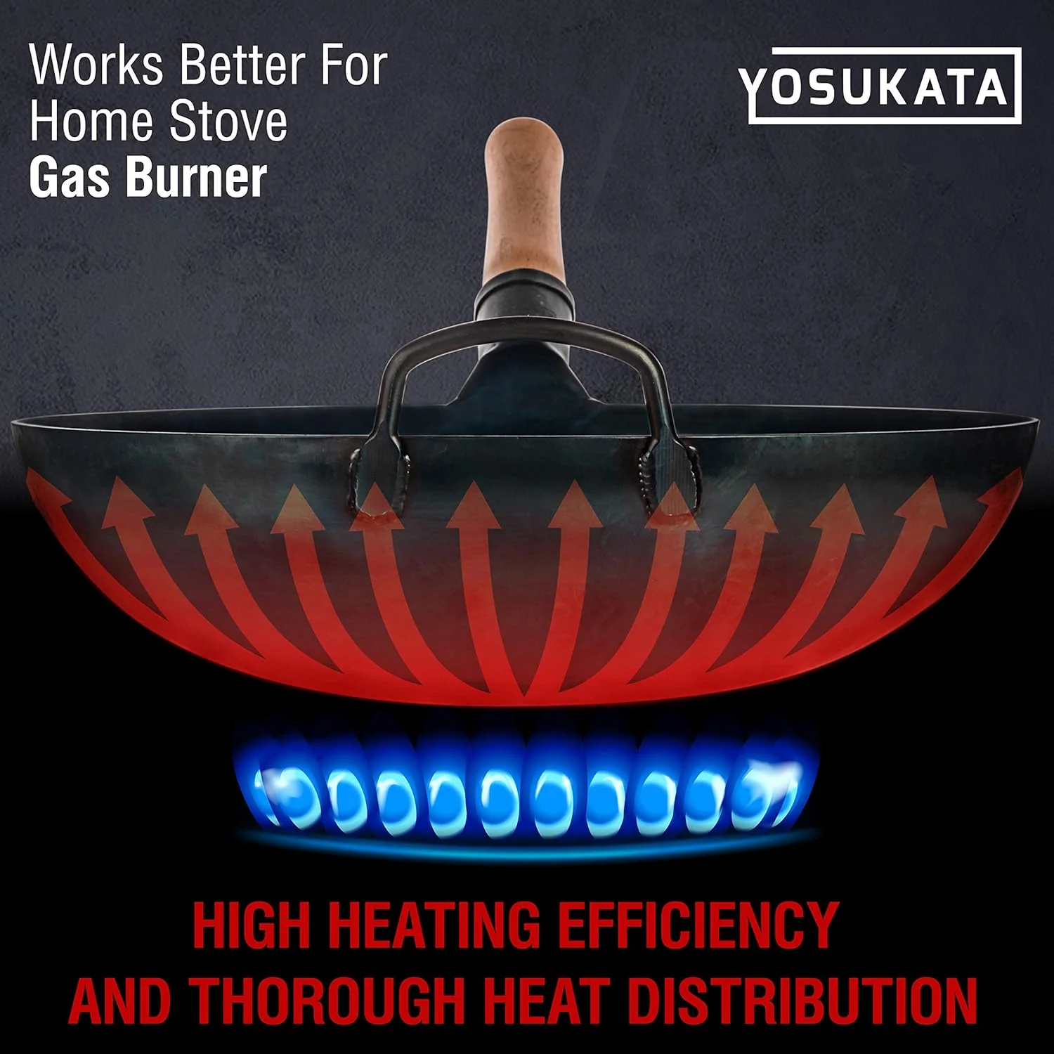 YOSUKATA 36cm Woks Round Bottom Pre-Seasoned Carbon Steel Wok Pan in Blue DEMO - Image 6
