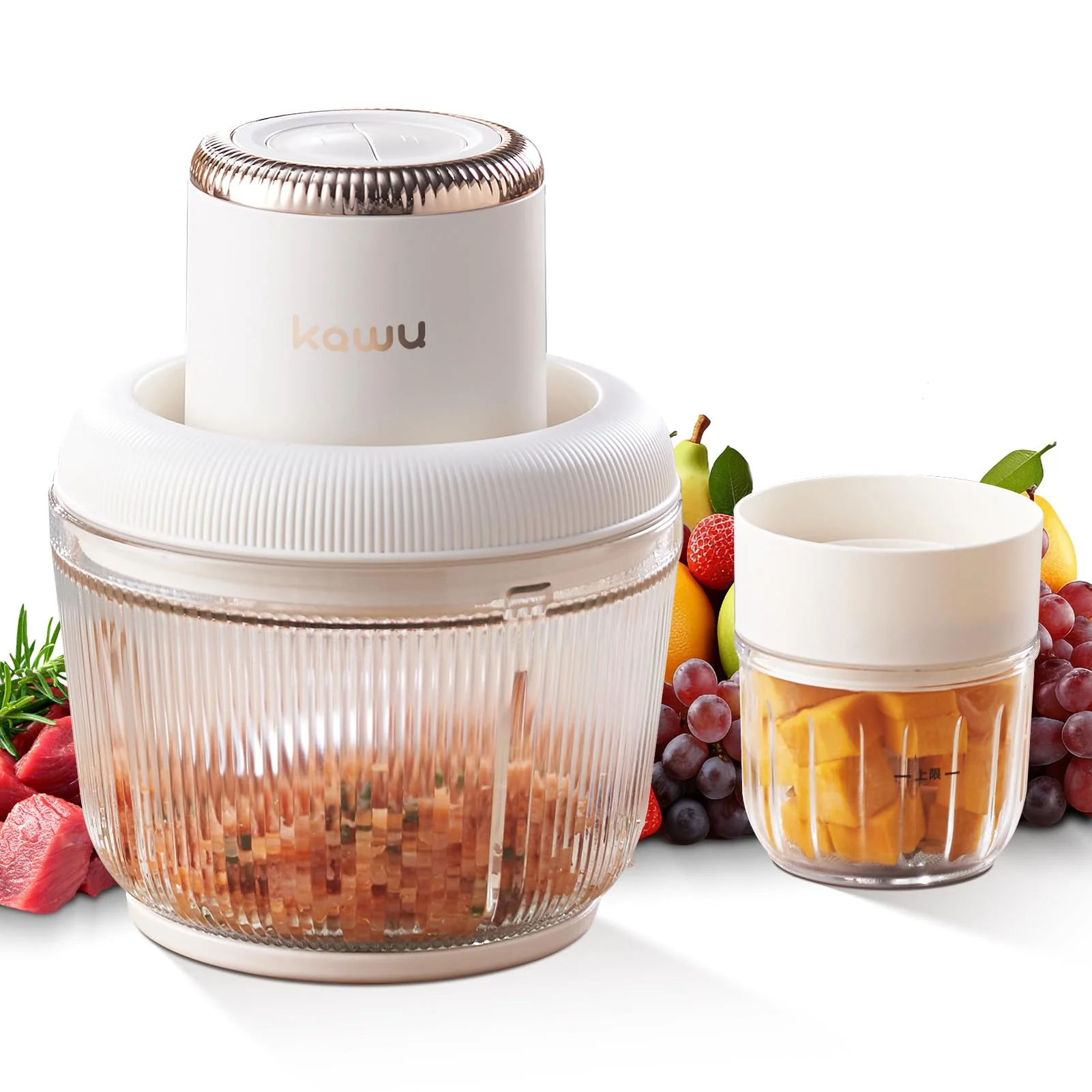 KAWU 300W Powerful Electric Food Processor with Meat Grinder Glass Bowl DEMO