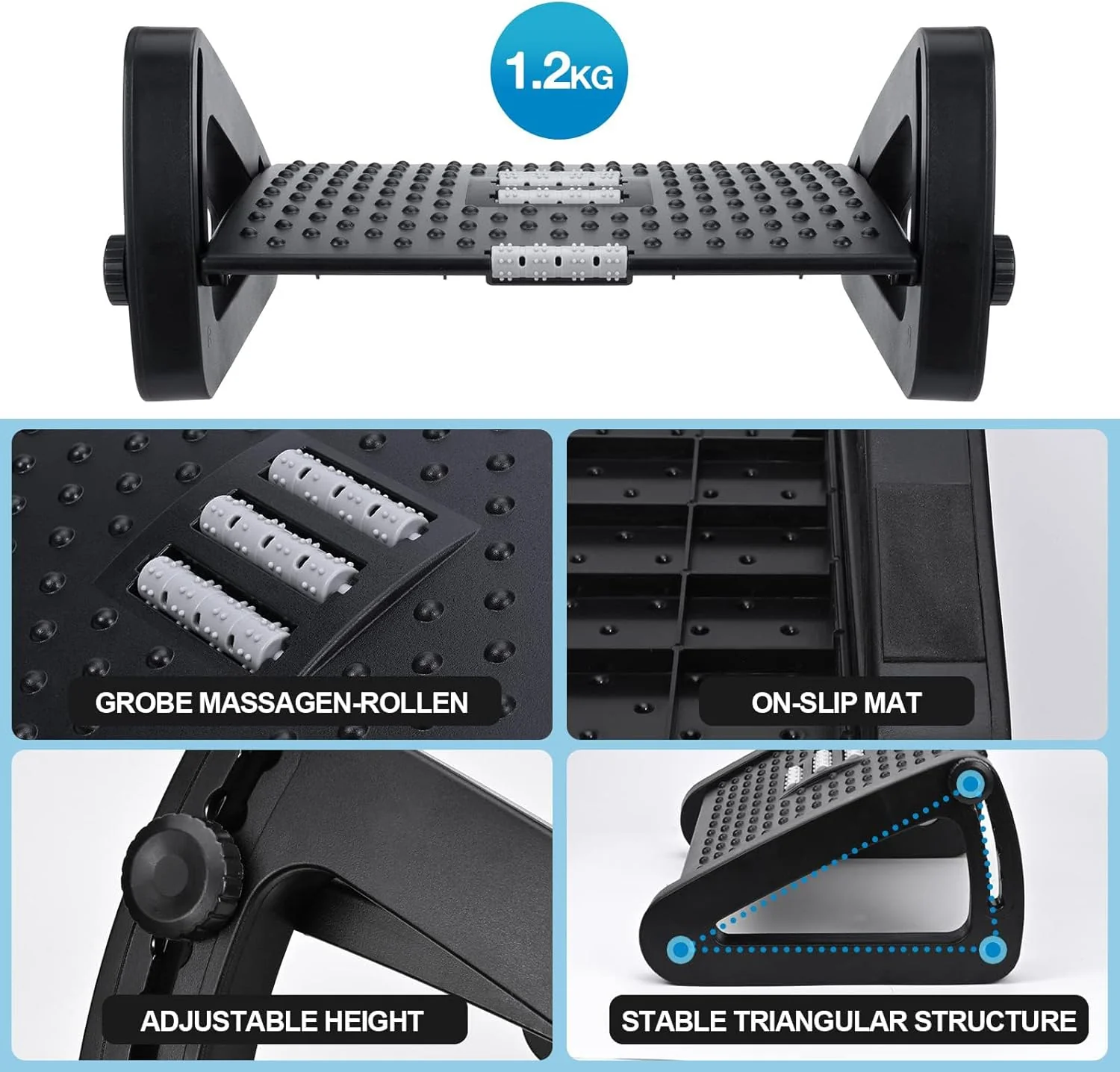 Embosk Ergonomic Footrests Adjustable Footrest Desk Polypropylene Black DEMO - Image 3
