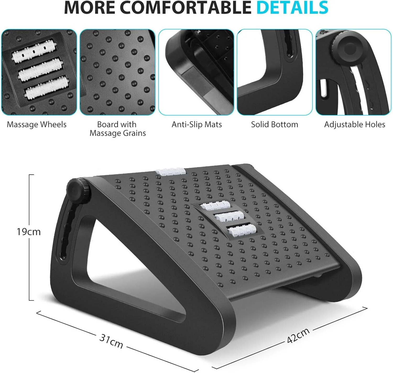 Embosk Ergonomic Footrests Adjustable Footrest Desk Polypropylene Black DEMO - Image 5