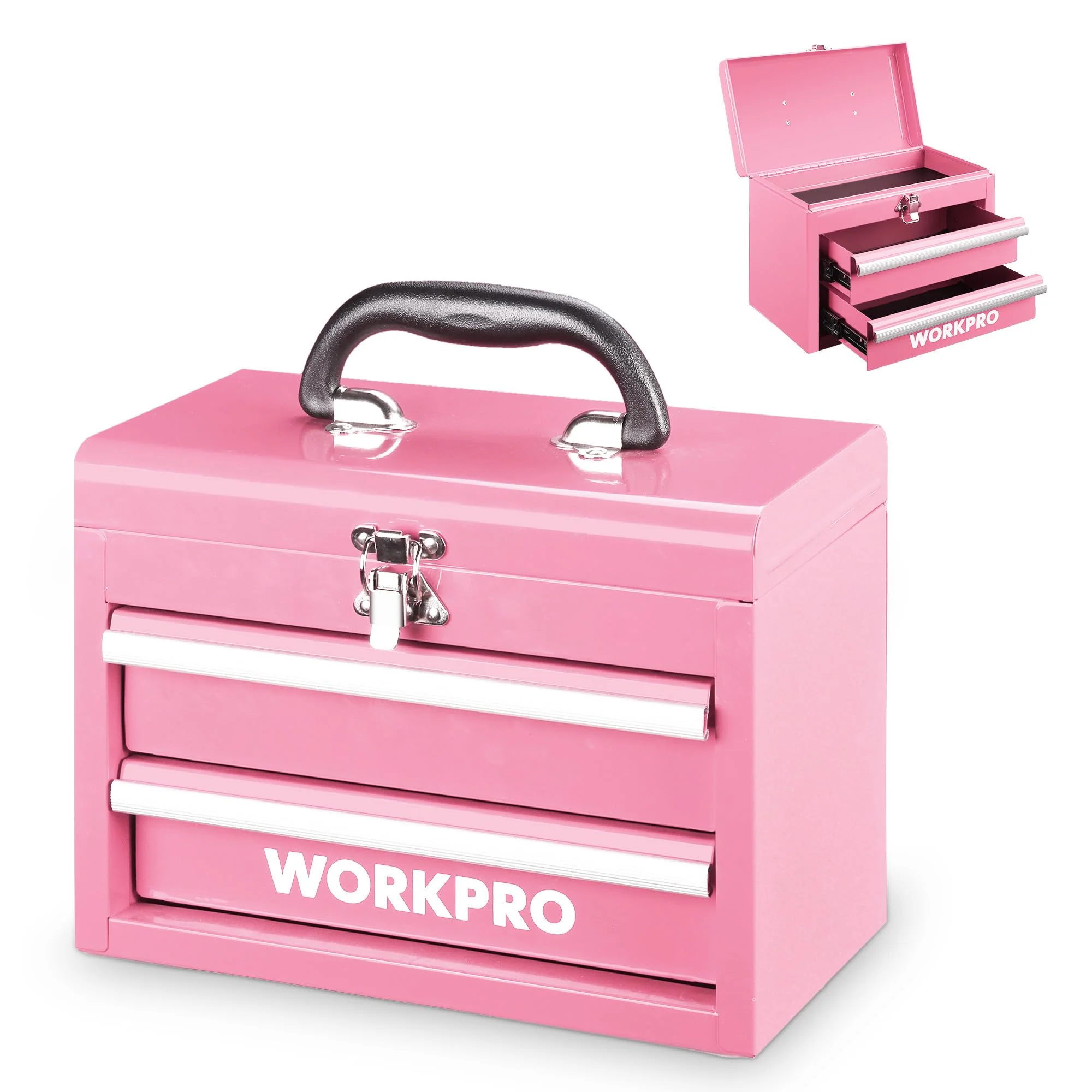 WORKPRO Portable Mini Tool Box 2 Drawers Metal Chest with Ball Bearing NEW