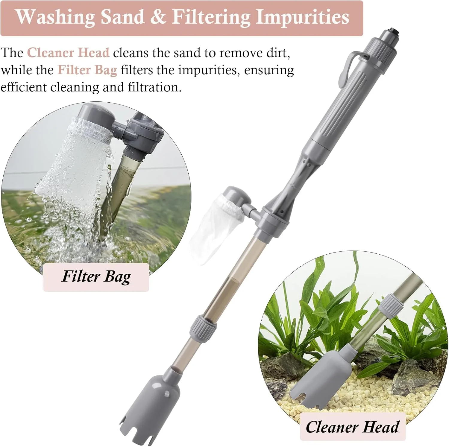 Dirvin Aquarium Cleaners Vacuum Gravel Cleaner Battery Fish Tank Water NEW - Image 2