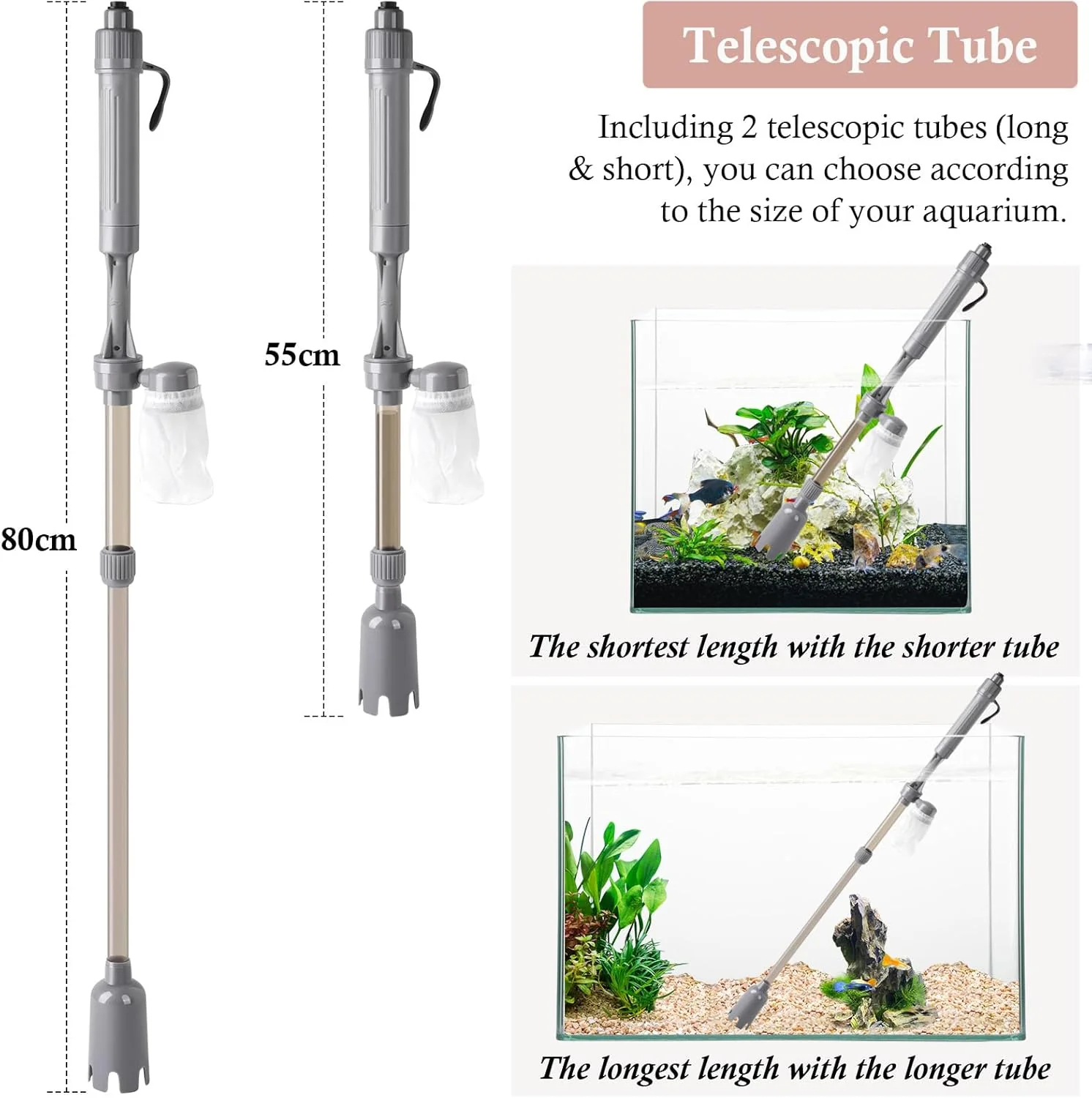 Dirvin Aquarium Cleaners Vacuum Gravel Cleaner Battery Fish Tank Water NEW - Image 5