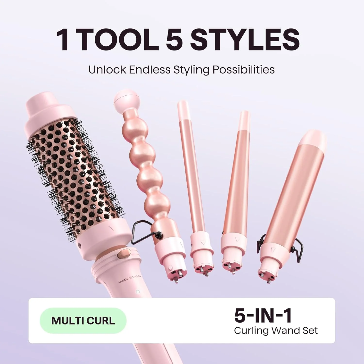 wavytalk 5-in-1 Curling Wand Set with Thermal Brush Pink 25 Mm, 13 13-25 32 NEW - Image 8