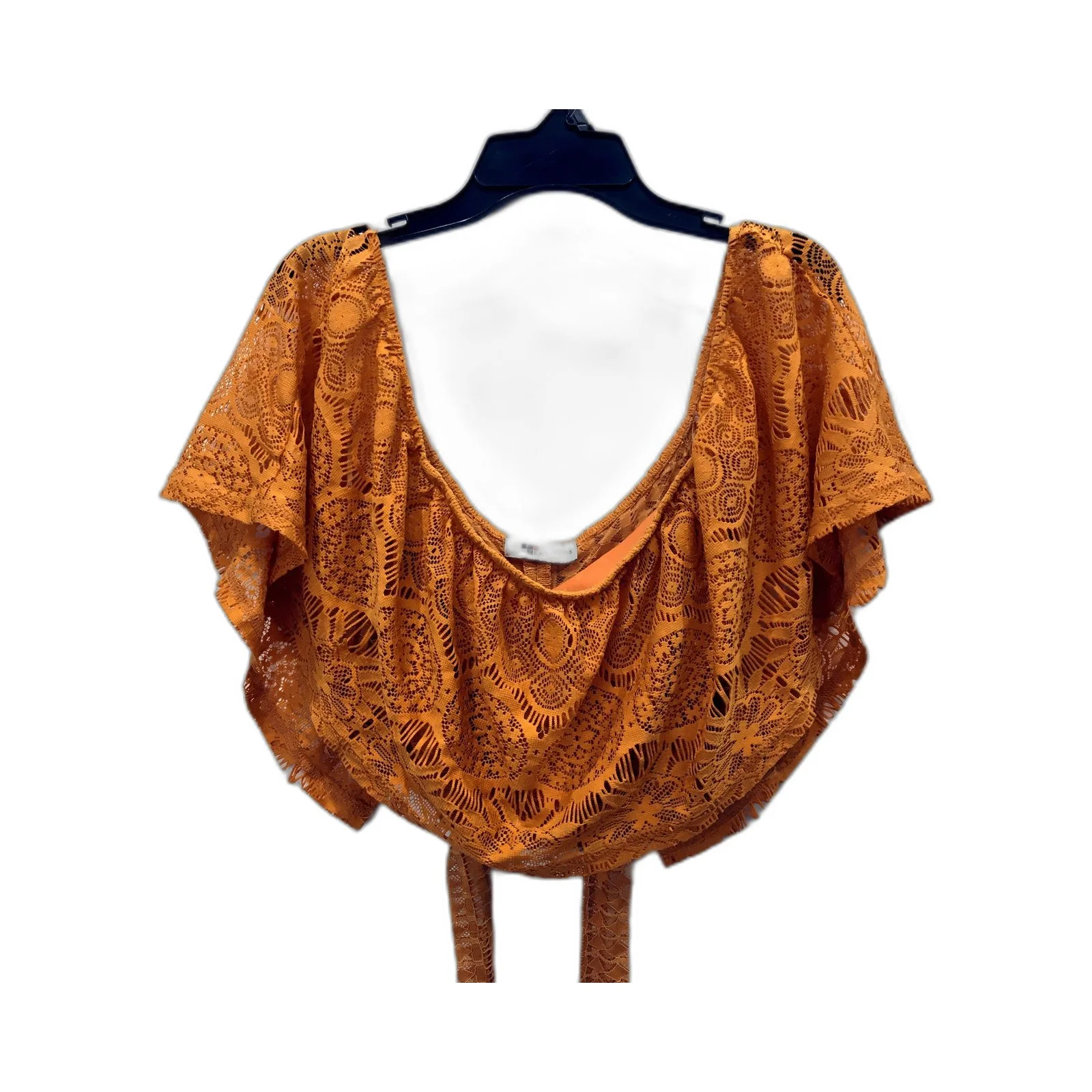 Temt Womens Lace Crop Top in Orange - Lightweight Feminine Casual Blouse Size S - Image 2