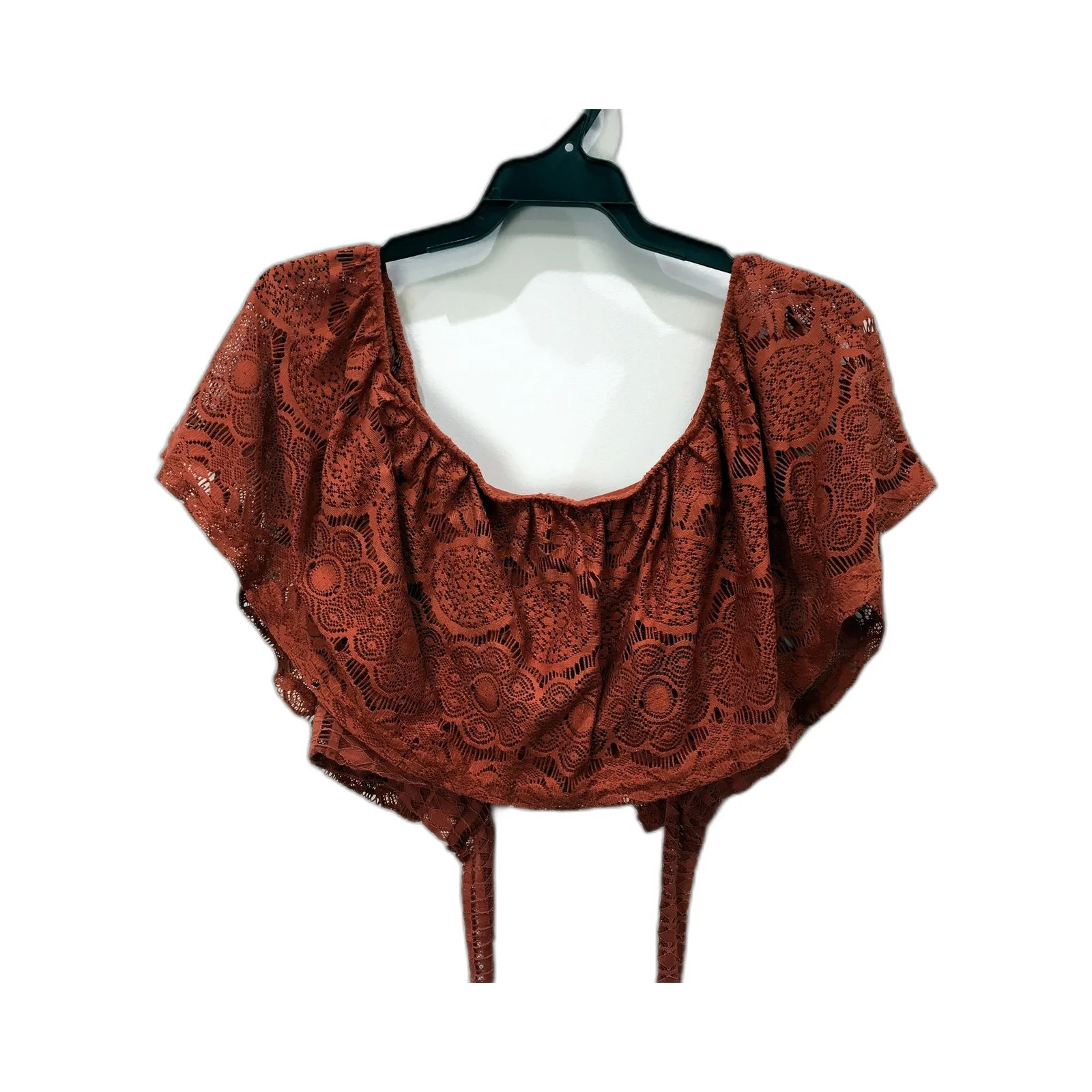 Temt Womens Lace Crop Top - Lightweight Ruffle Boho Wrap in Rust Size S - Image 2