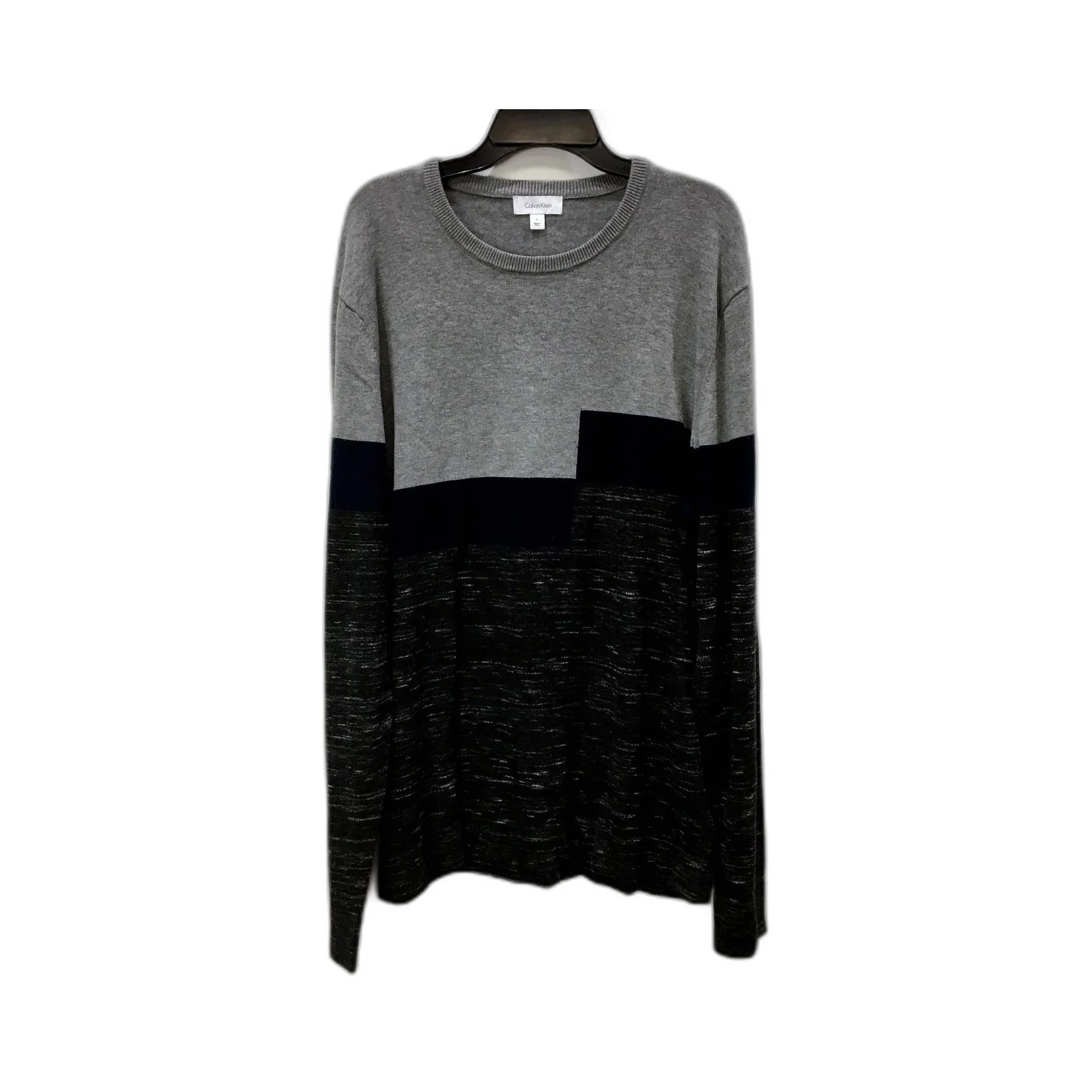Calvin Klein Mens Colorblock Pullover Sweater in Gray & Black, Size L