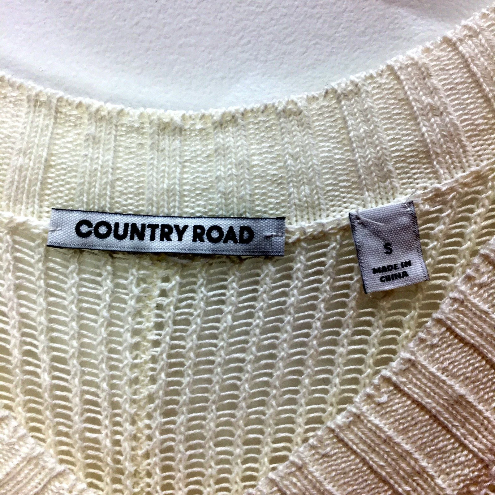 Country Road Womens Ribbed Knit Pullover Sweater in Cream, Small Size - Image 3