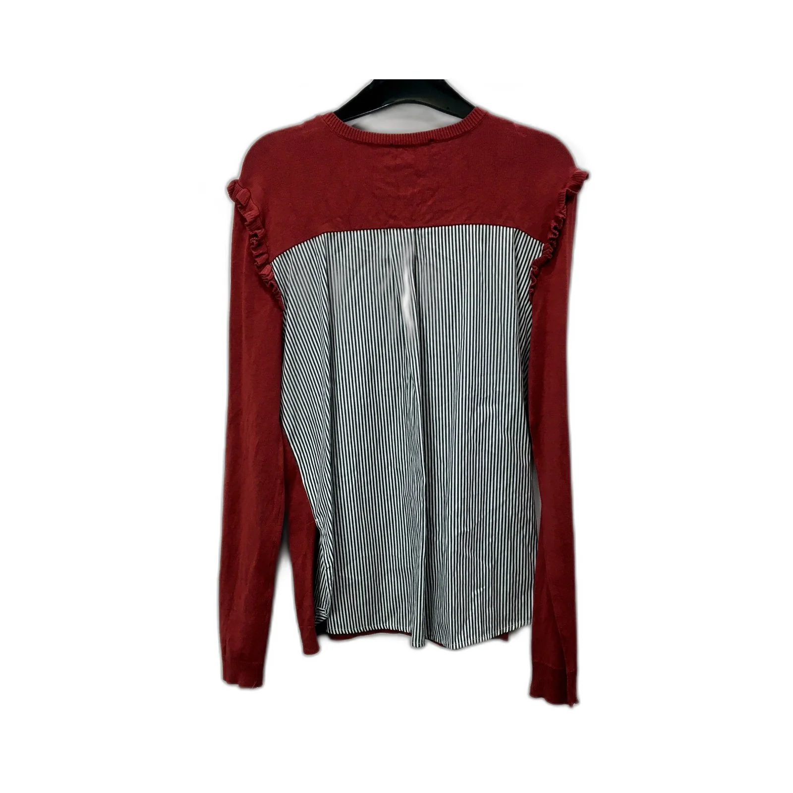 Tokito Womens Longsleeve Knit Shirt Burgundy Ruffle Shoulder Stripe Size 10 - Image 2