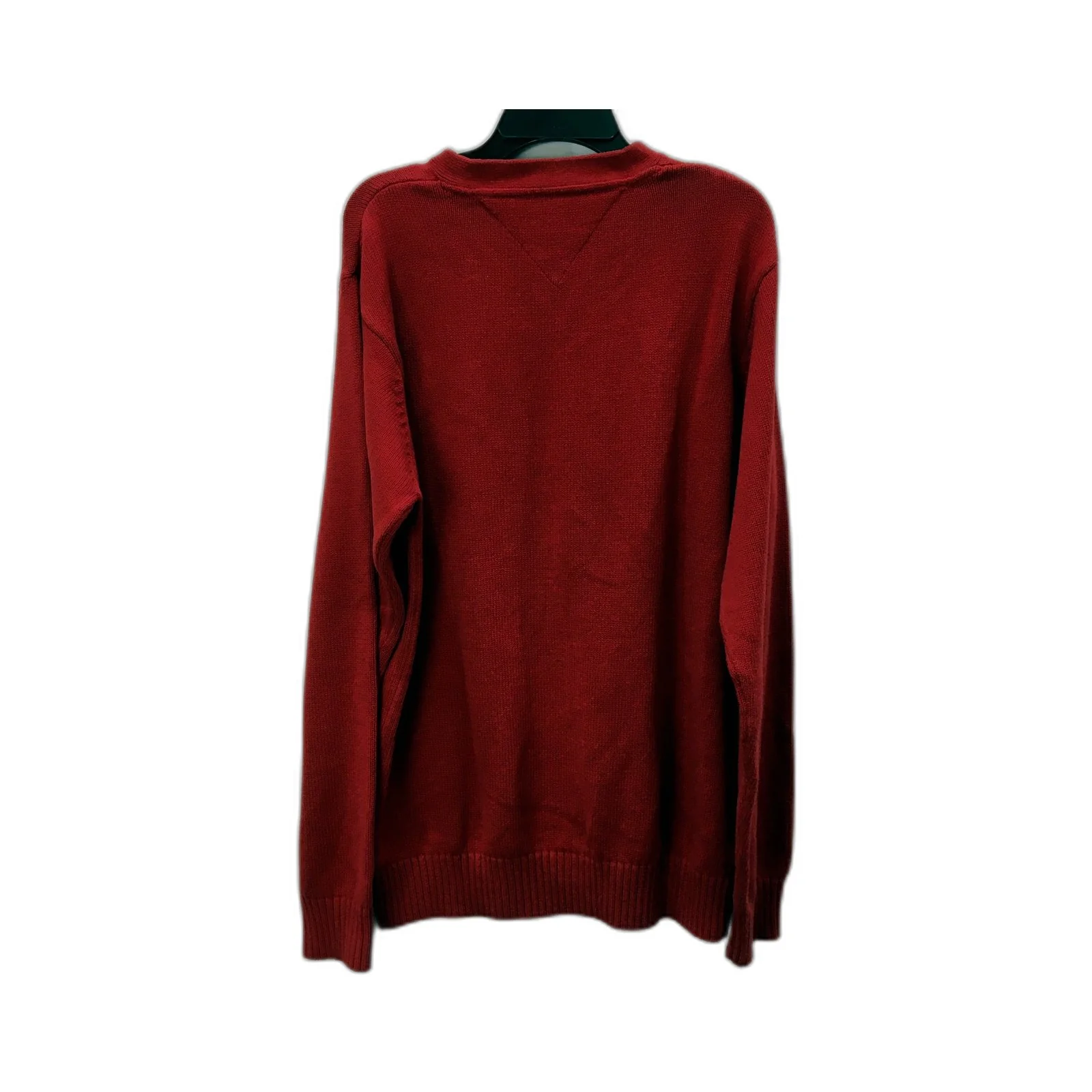 Tommy Hilfiger Mens V-Neck Cotton Pullover Sweatshirt in Red, Size M - Image 2
