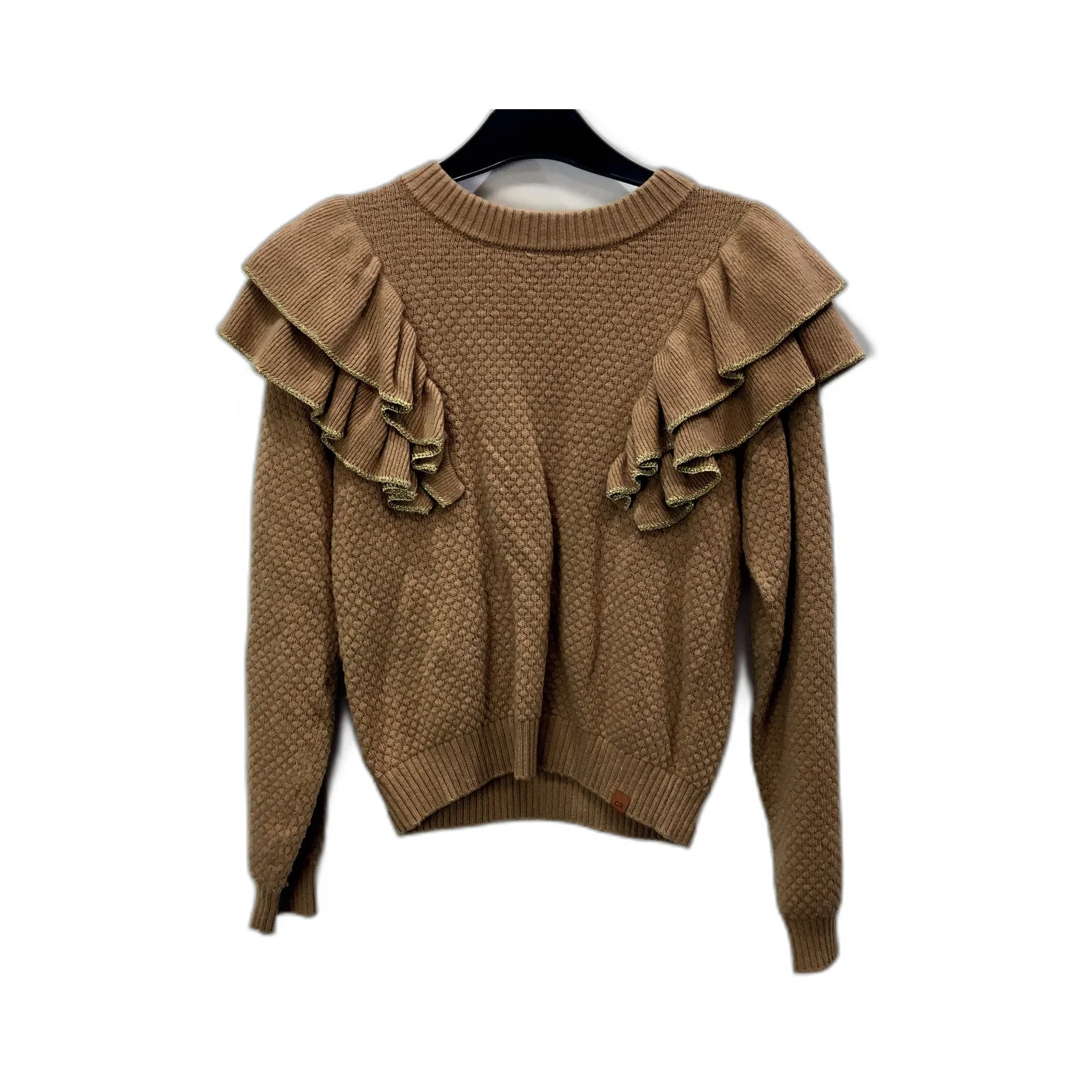 Country Road Womens Ruffle Trim Pullover Sweater in Tan Size 10