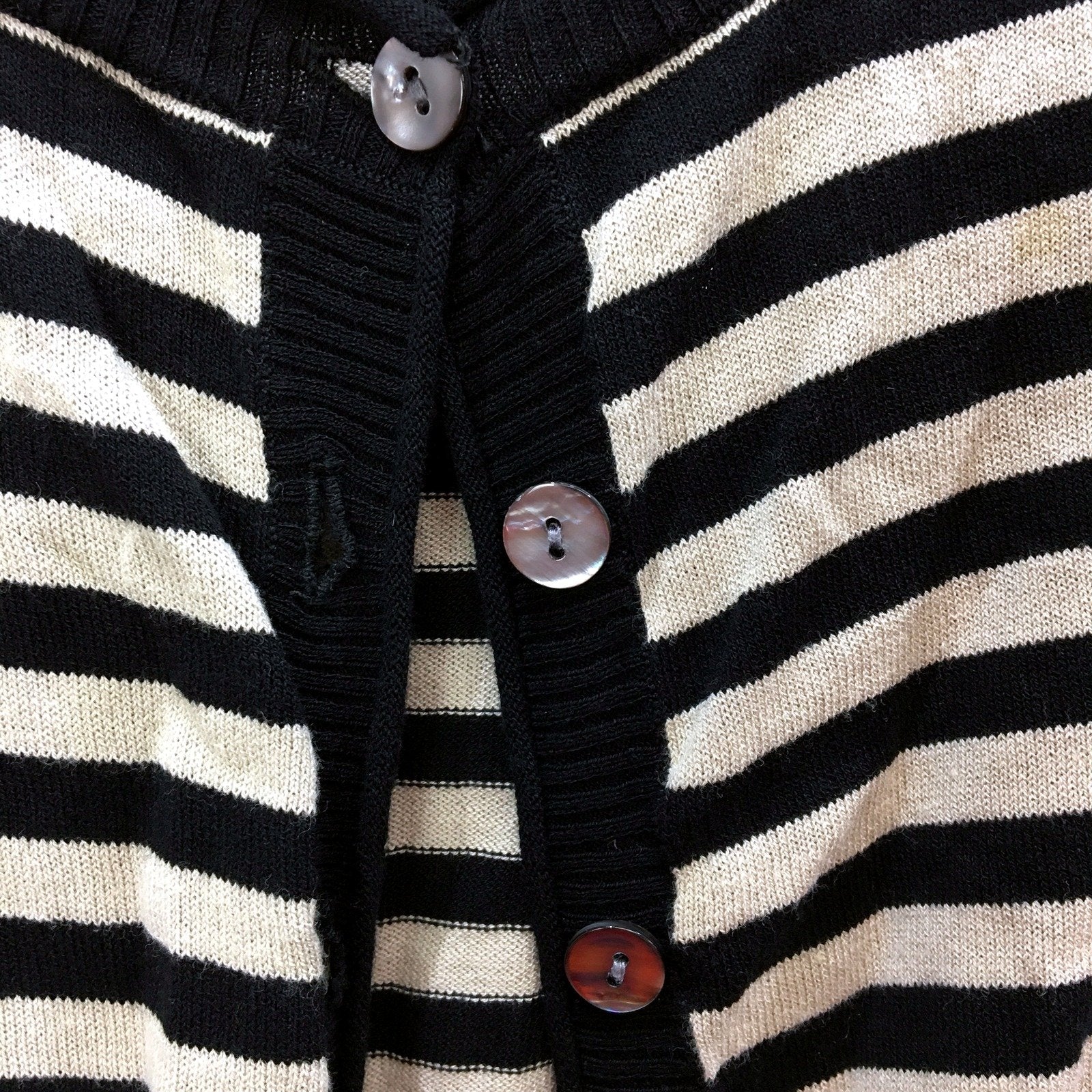 Anna Thomas Womens Striped Cotton Cardigan Sweater Black and Beige Size 1 - Image 5