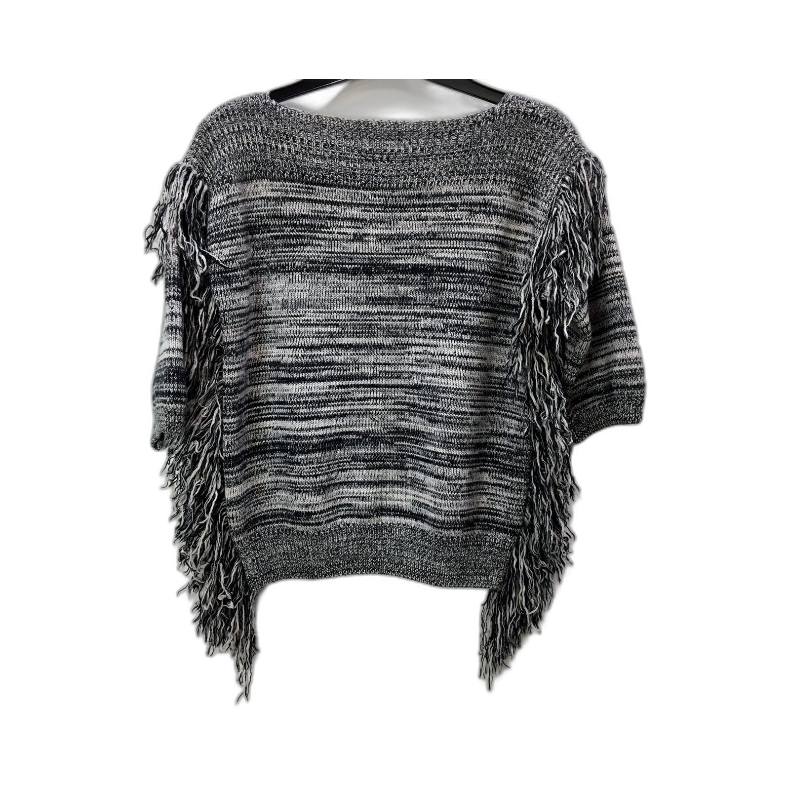 Gorman Womens Fringed Knit Pullover Sweater in Black and Gray, Size 6 - Image 2
