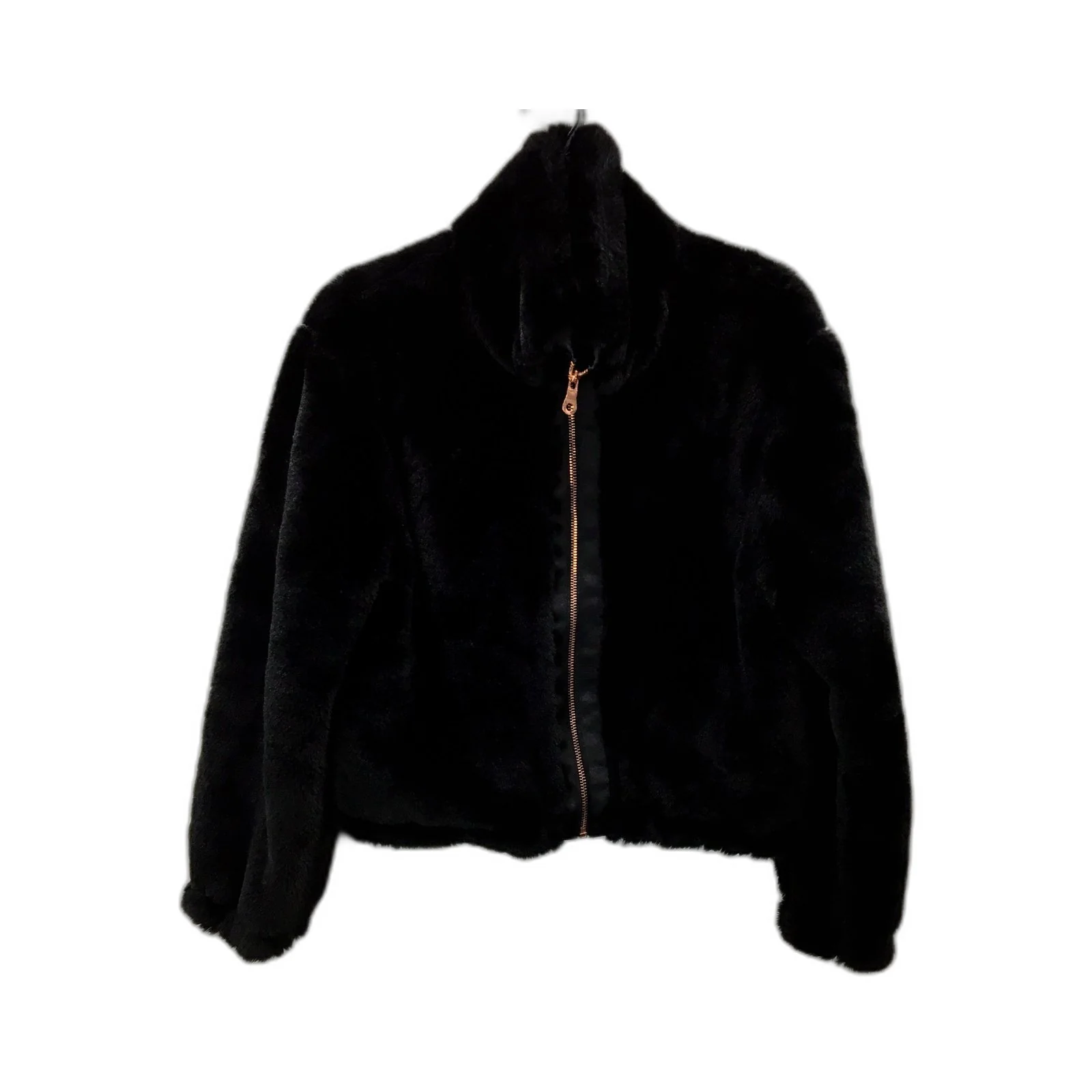 Pavement Womens Cropped Faux Fur Jacket in Black - Size 14