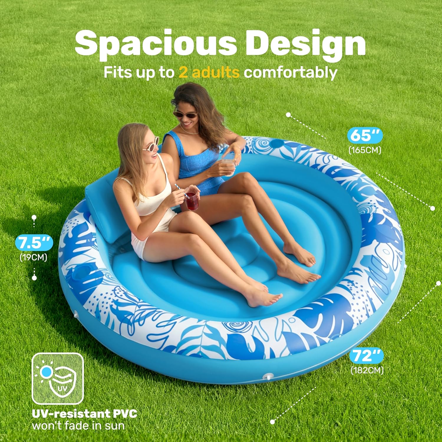 Sloosh Inflatable Pools & Water Fun Tanning Pool Lounger Float 72" x 65" NEW - Image 2