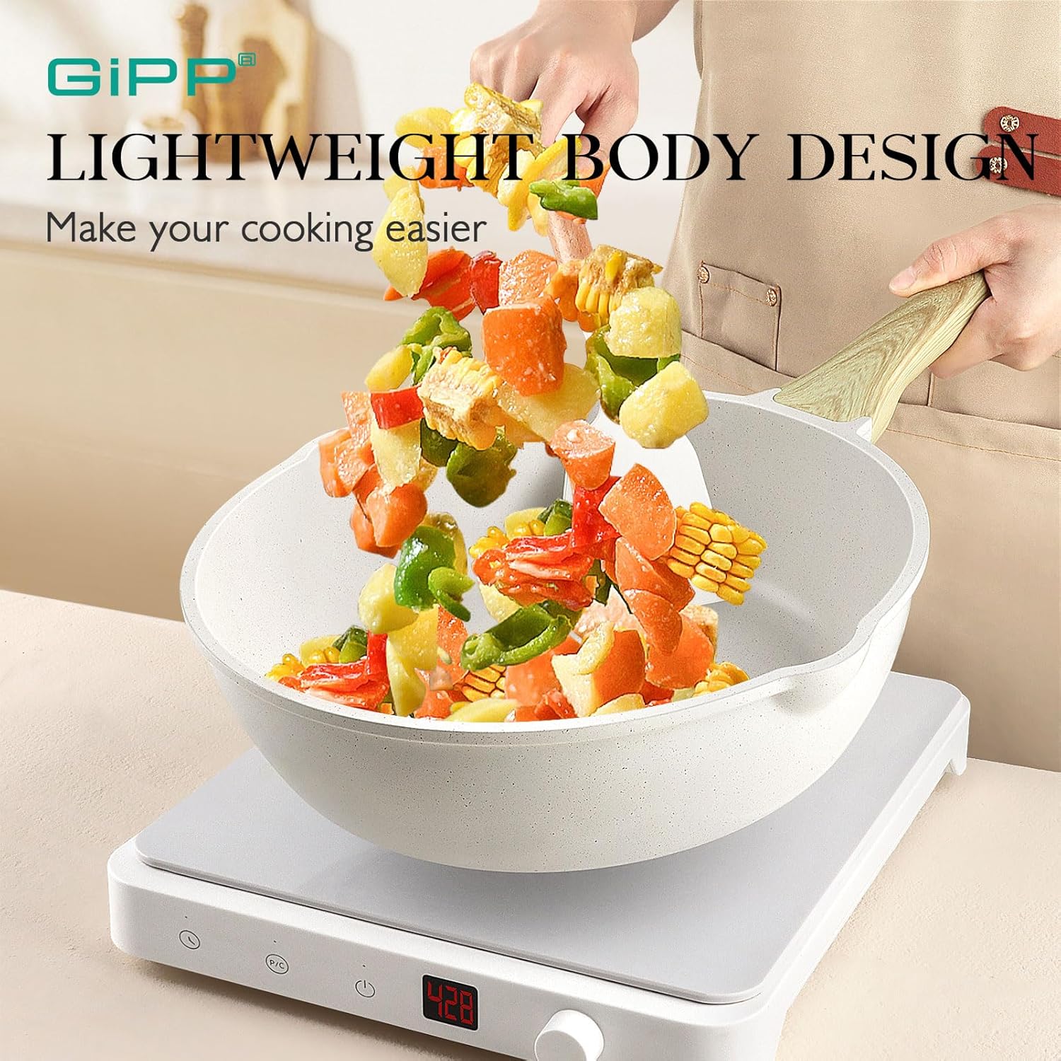 GiPP 14-Piece Pot & Pan Sets White Granite Non-Stick Cookware Set - Pots, NEW - Image 4