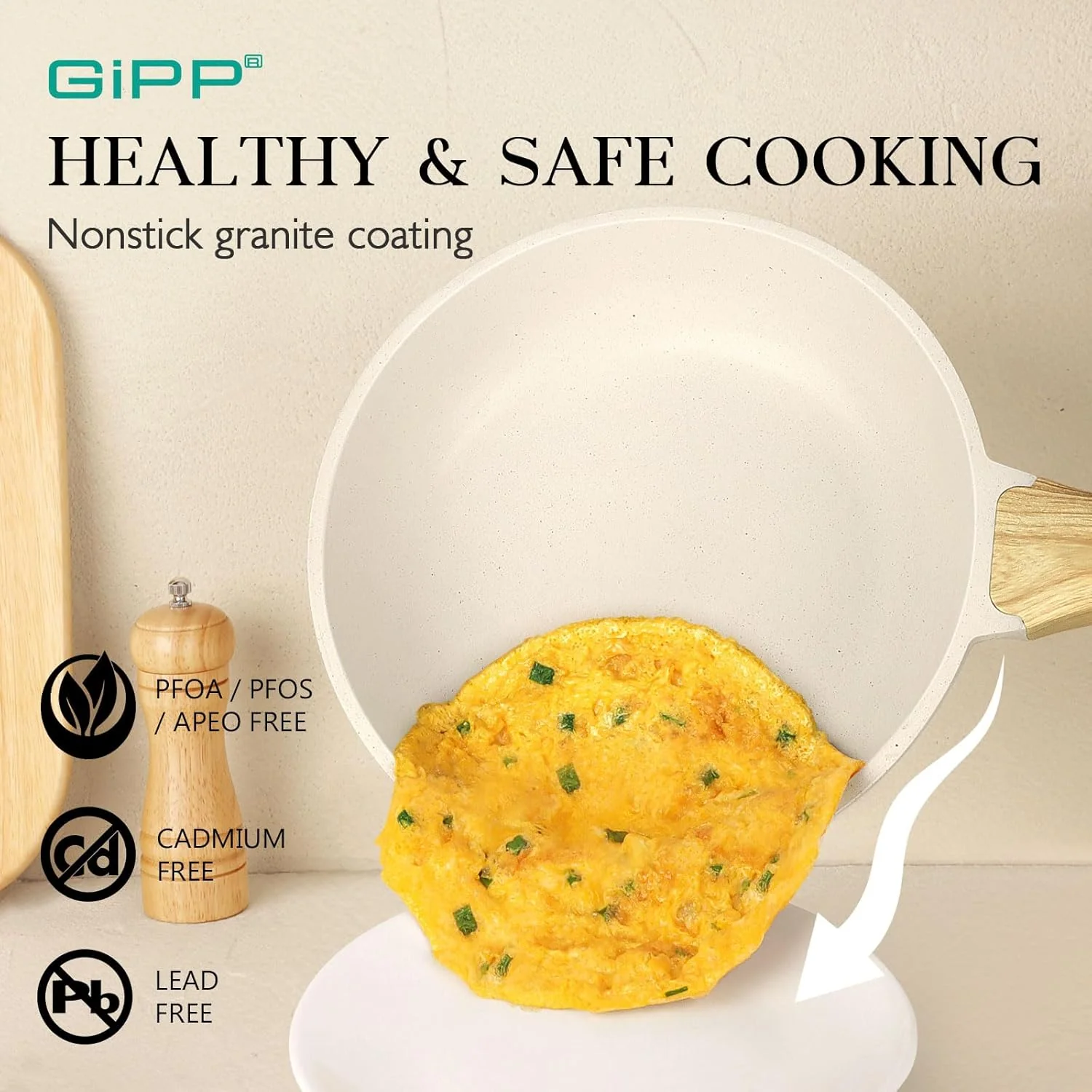 GiPP 14-Piece Pot & Pan Sets White Granite Non-Stick Cookware Set - Pots, NEW - Image 6