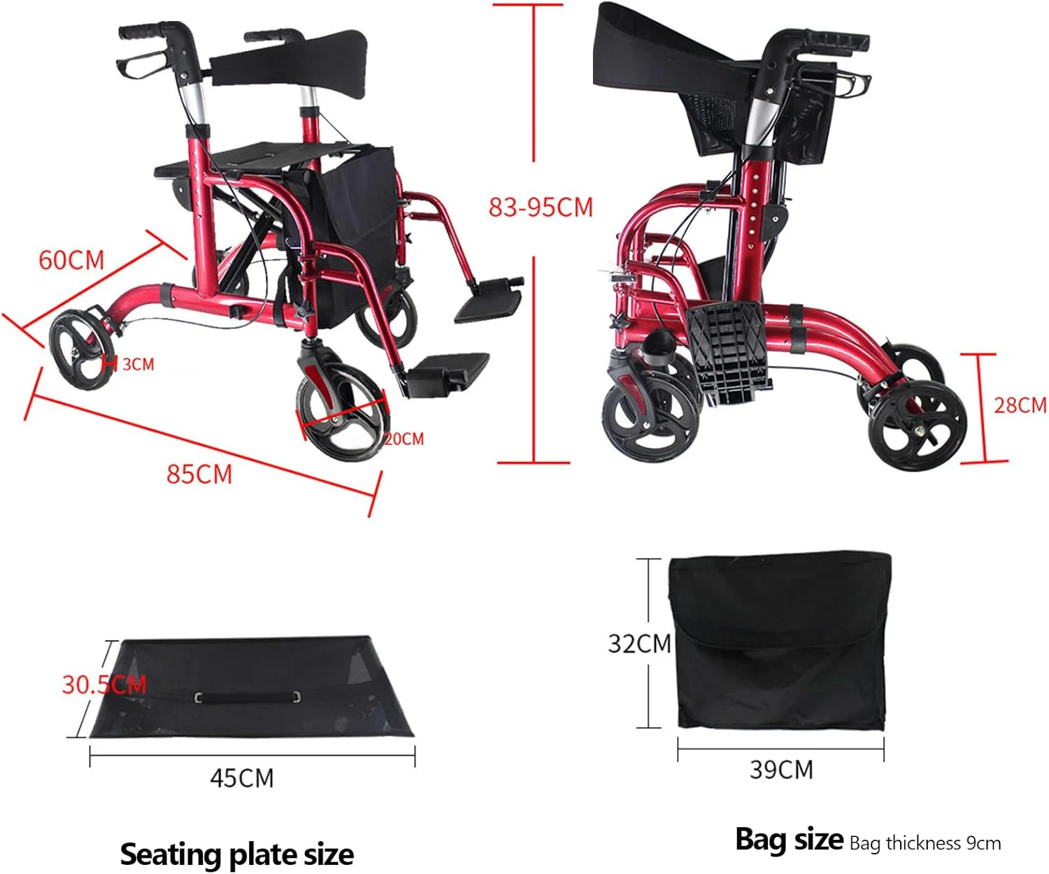 LUVAGD 2-in-1 Wheelchairs Foldable Rollator Wheelchair with Seat DEMO - Image 2