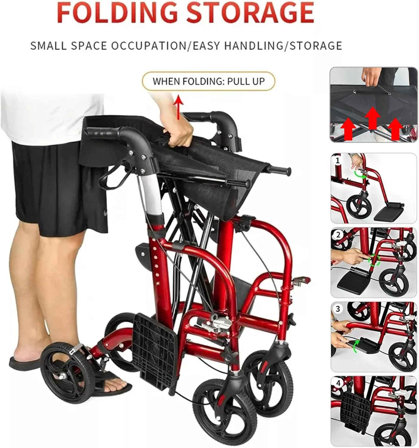 LUVAGD 2-in-1 Wheelchairs Foldable Rollator Wheelchair with Seat DEMO - Image 4