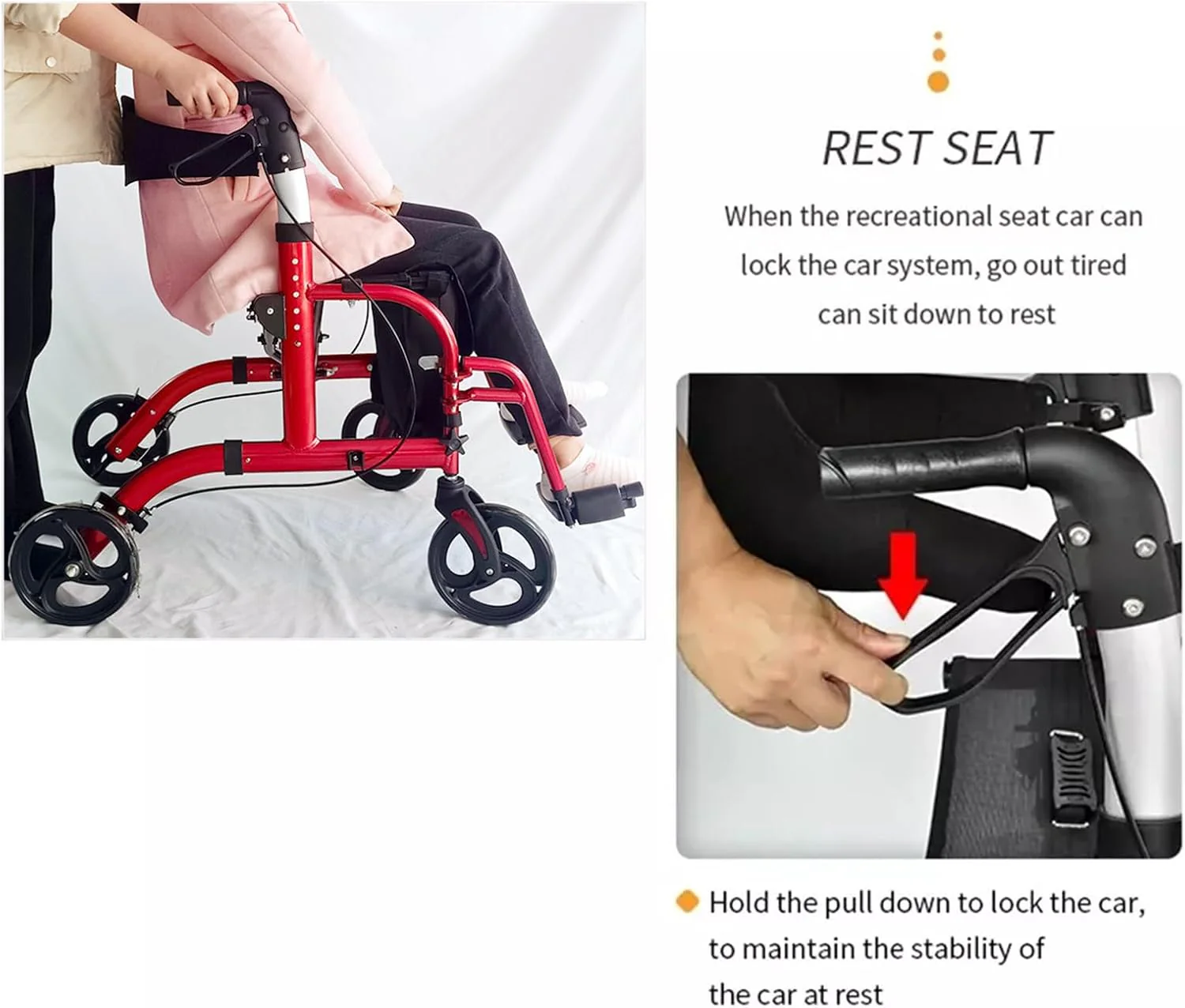 LUVAGD 2-in-1 Wheelchairs Foldable Rollator Wheelchair with Seat DEMO - Image 5