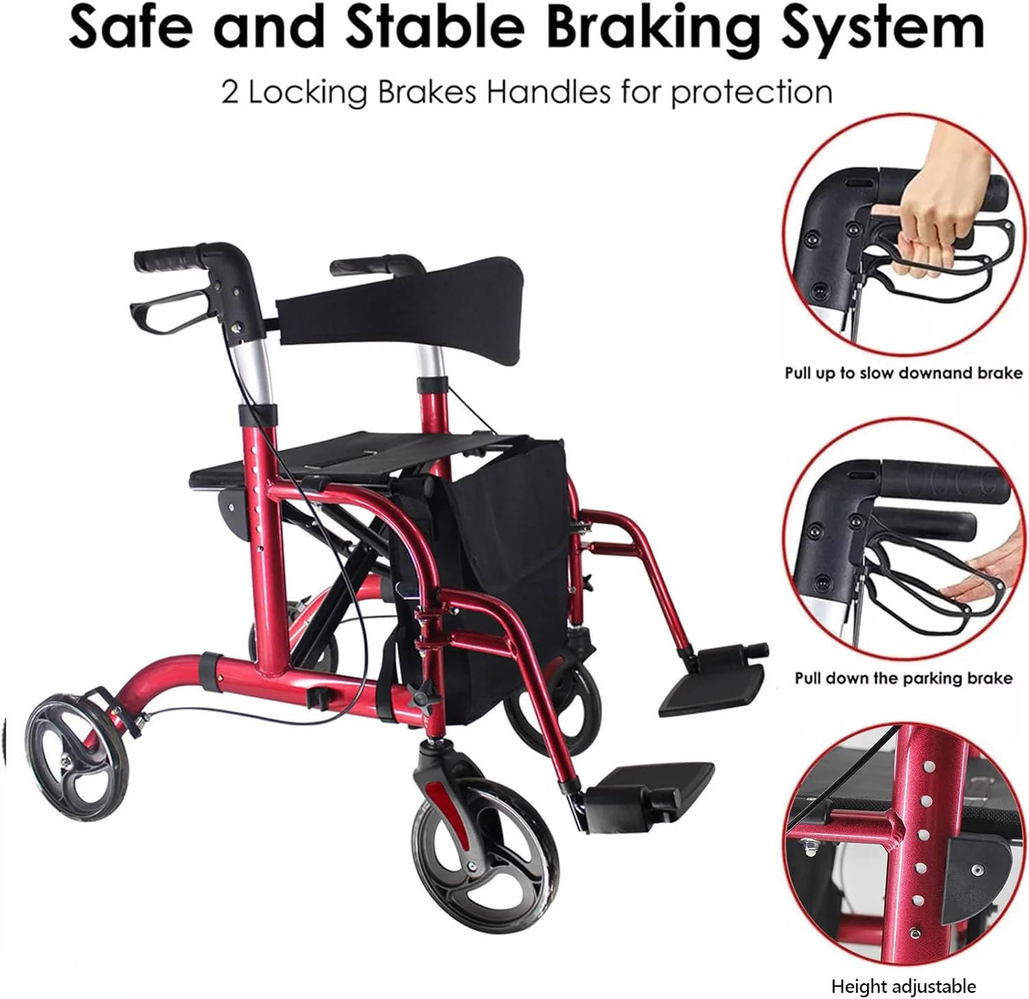 LUVAGD 2-in-1 Wheelchairs Foldable Rollator Wheelchair with Seat DEMO - Image 7