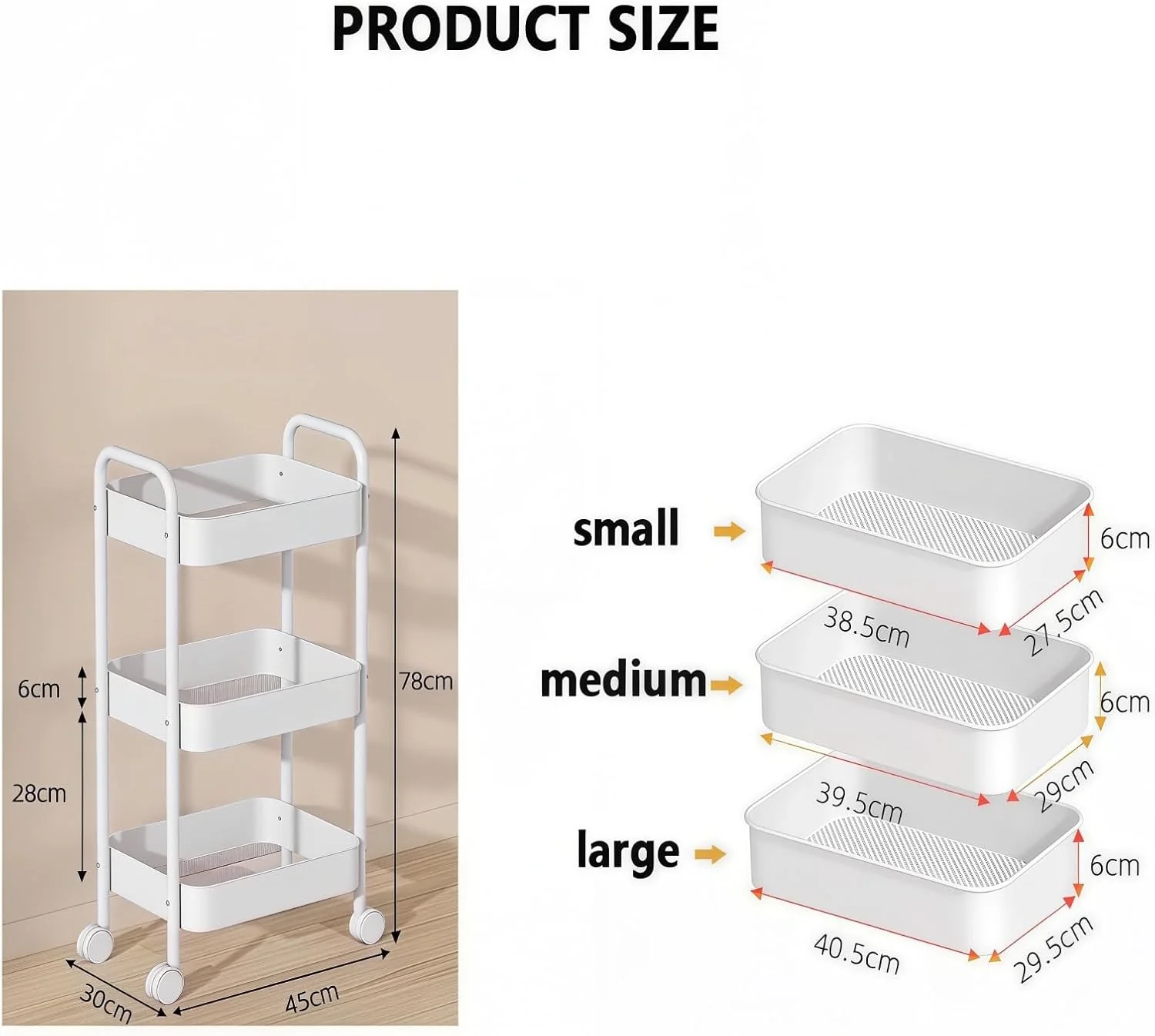 SYGELER 3-Tier Storage Carts Plastic Rolling Utility Cart with Handle DEMO - Image 2