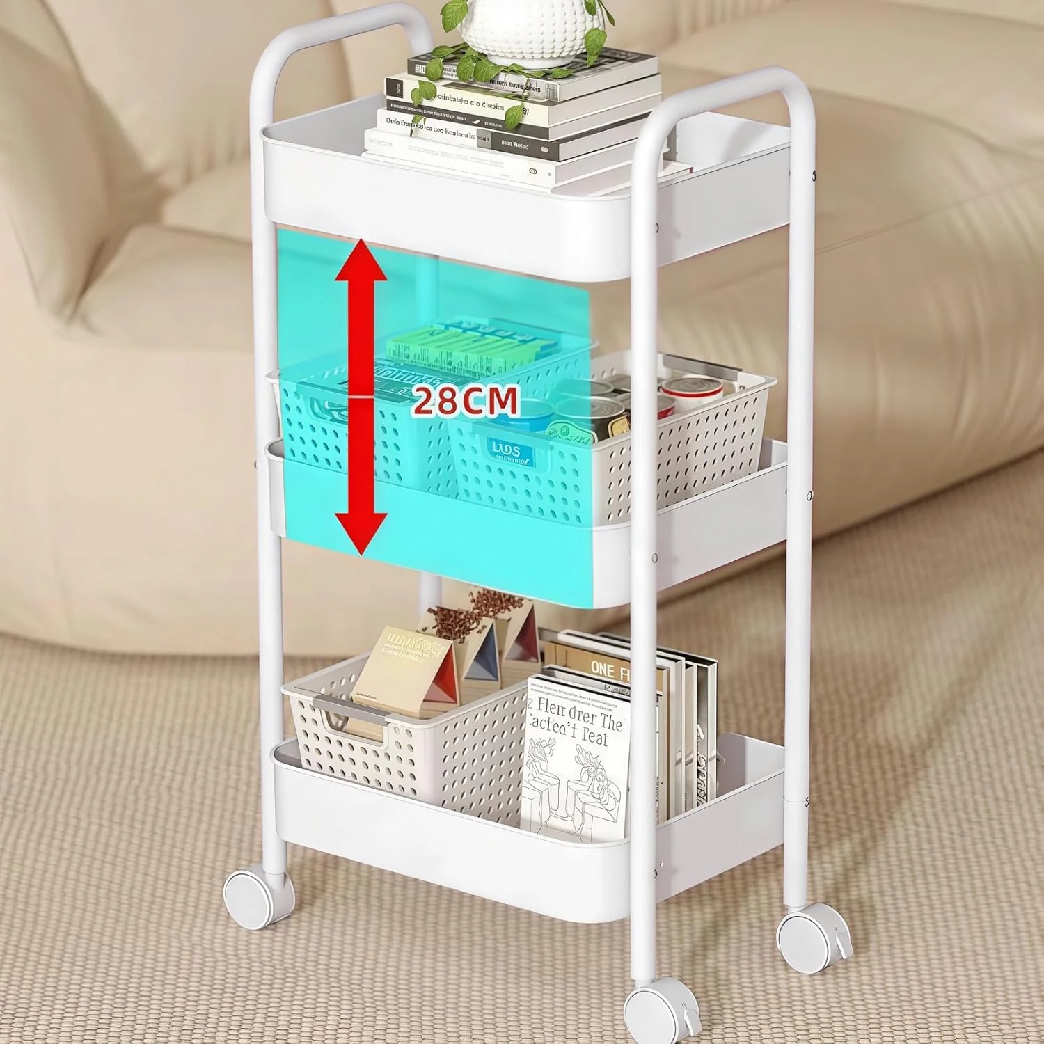 SYGELER 3-Tier Storage Carts Plastic Rolling Utility Cart with Handle DEMO - Image 4