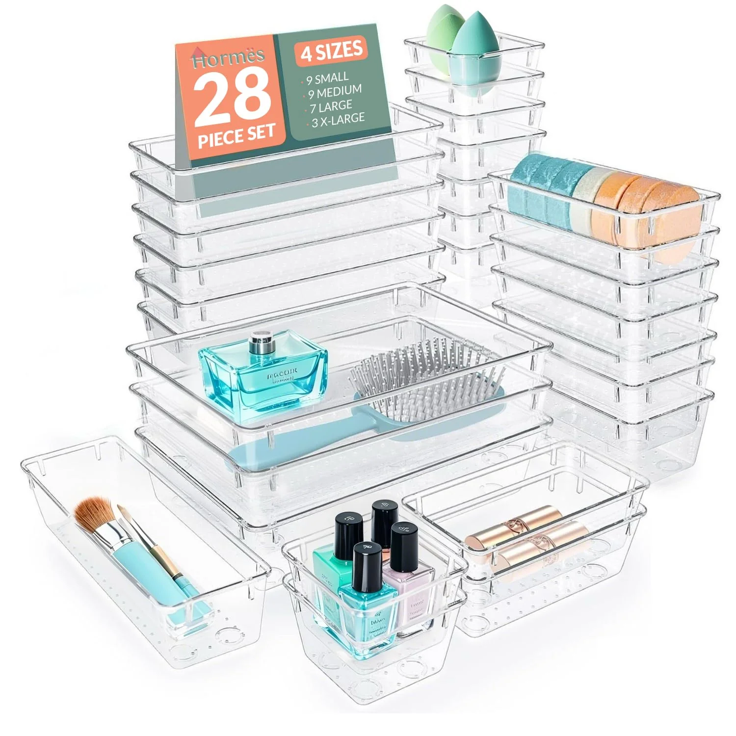 Hormes Clear Plastic Drawer Organizer Vanity Makeup Display Cases for NEW