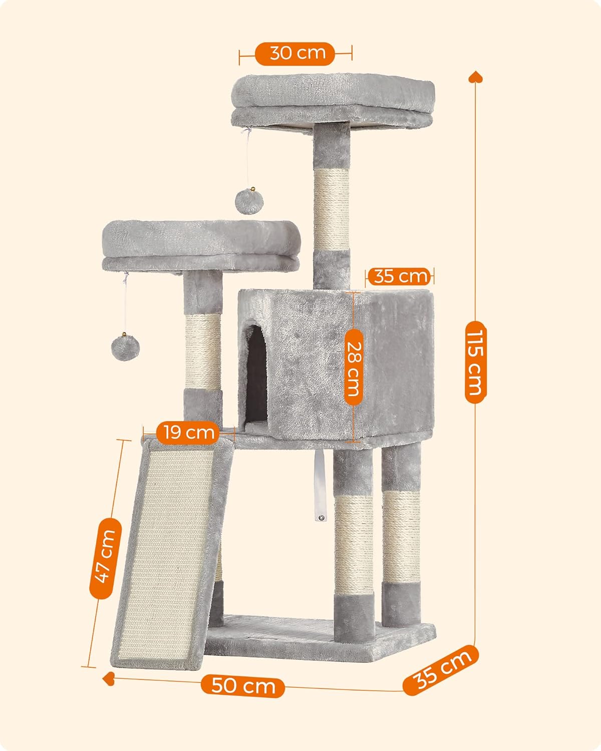 Feandrea Cat Tower Scratching Post Condo Plush Grey Play Towers & Trees NEW - Image 6
