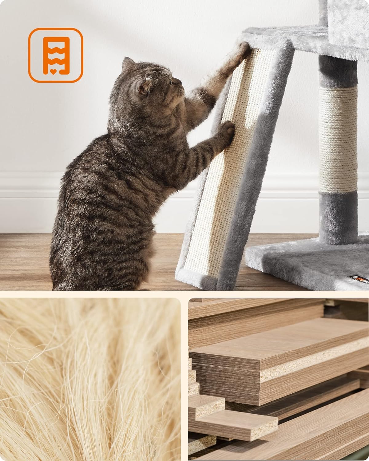 Feandrea Cat Tower Scratching Post Condo Plush Grey Play Towers & Trees NEW - Image 7