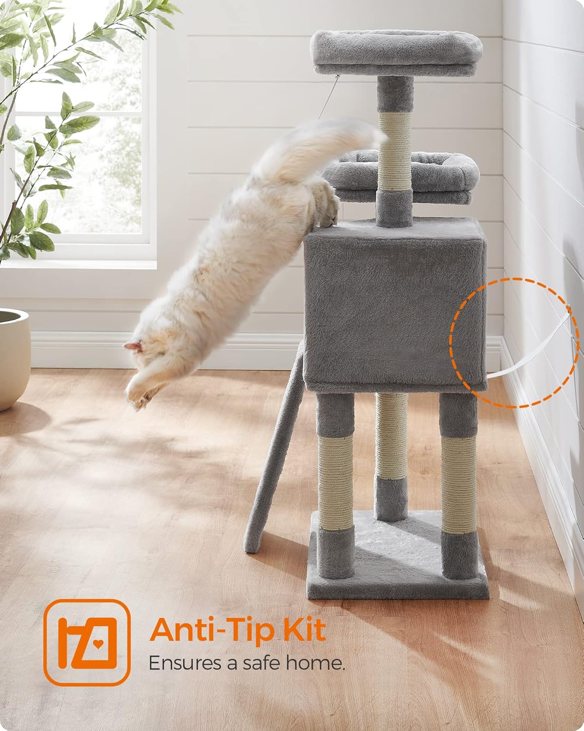 Feandrea Cat Tower Scratching Post Condo Plush Grey Play Towers & Trees NEW - Image 9